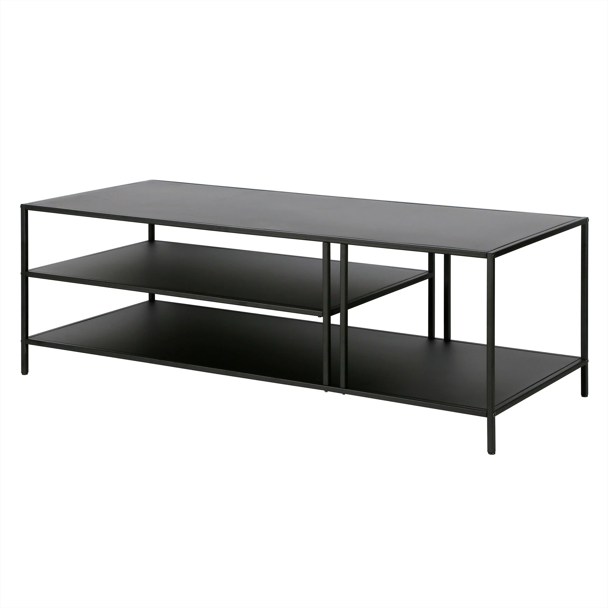 48" Black Steel Rectangular Coffee Table With Two Shelves By Homeroots - Image 3