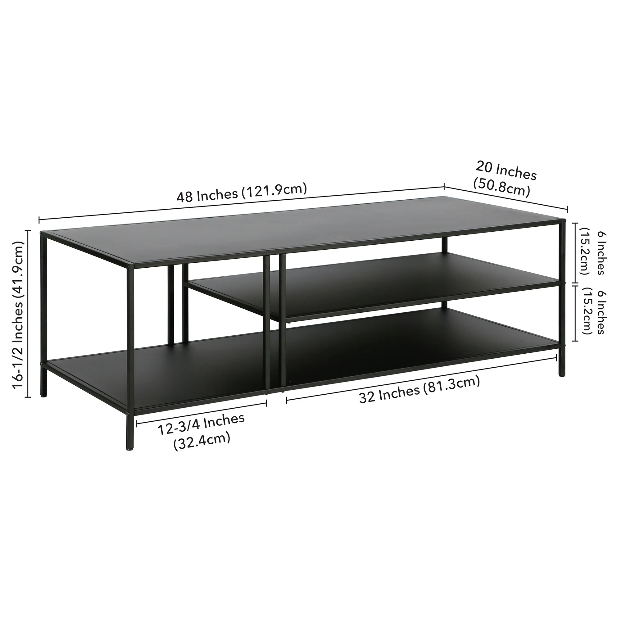 48" Black Steel Rectangular Coffee Table With Two Shelves By Homeroots - Image 8