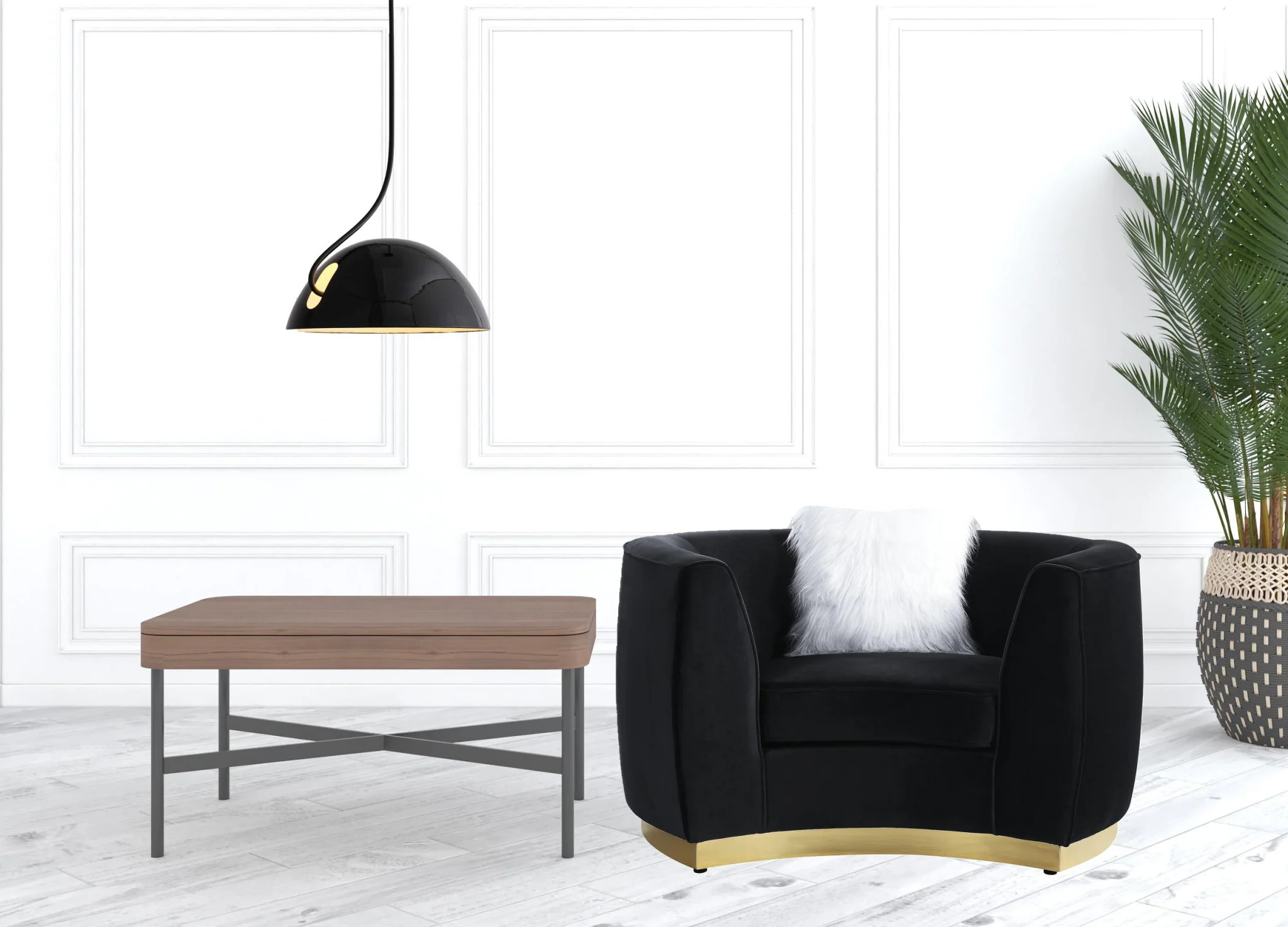 48" Black Velvet Chair And A Half By Homeroots - Image 3