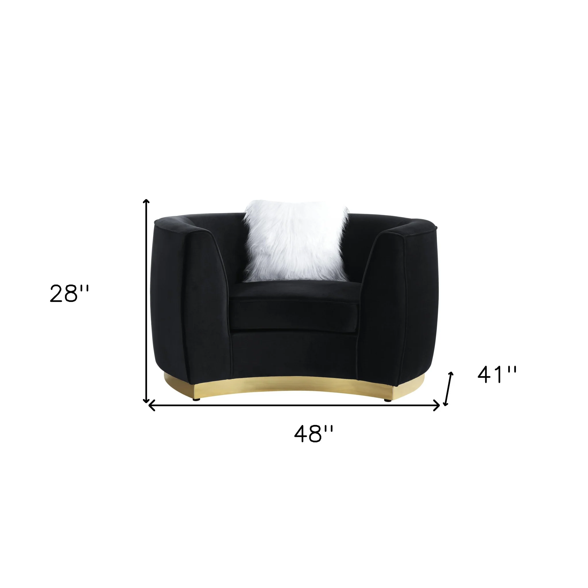 48" Black Velvet Chair And A Half By Homeroots - Image 5