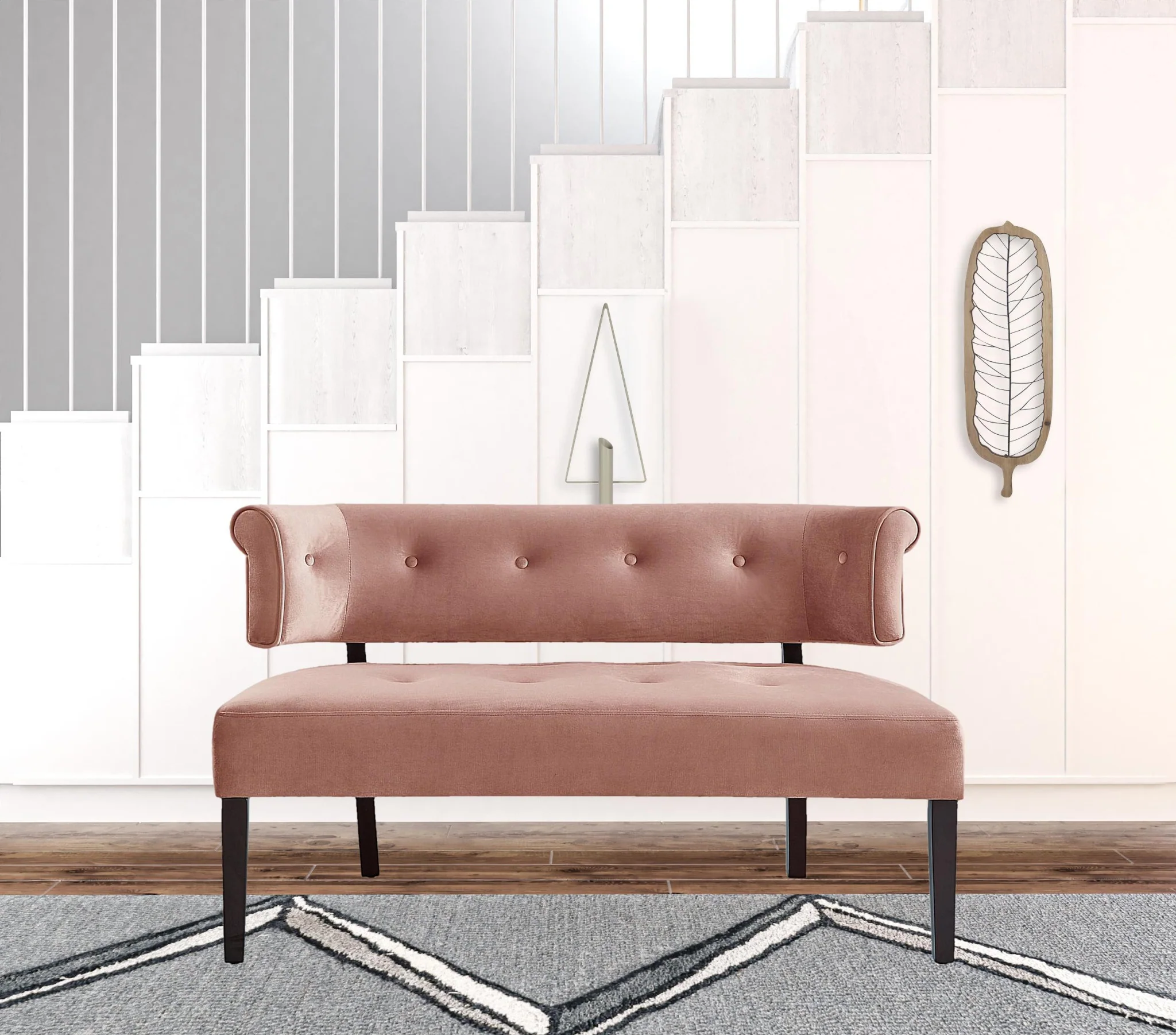 48" Blush And Brown Upholstered Velvet Bench By Homeroots - Image 5