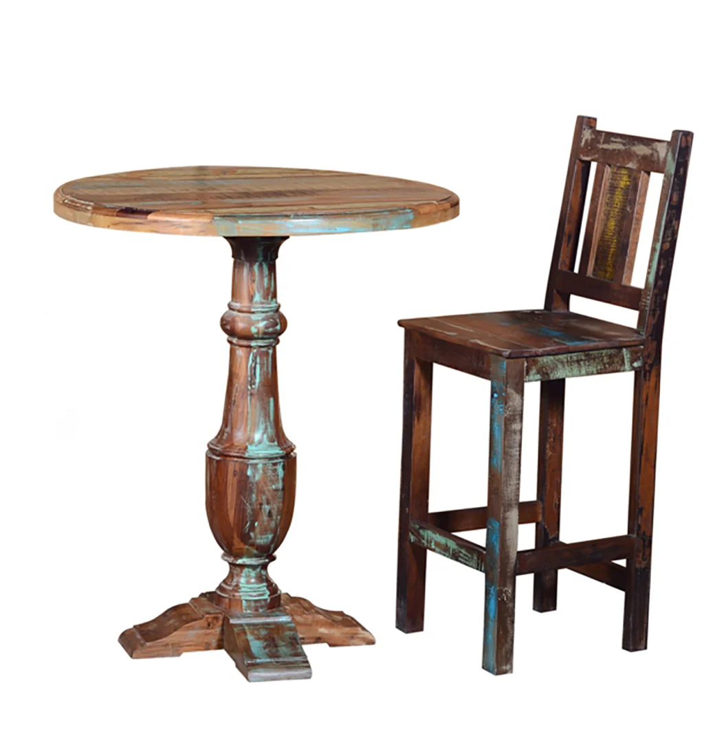 48" Brown And Rustic Patina Reclaimed Wood Bar Height Chair By Homeroots - Image 3