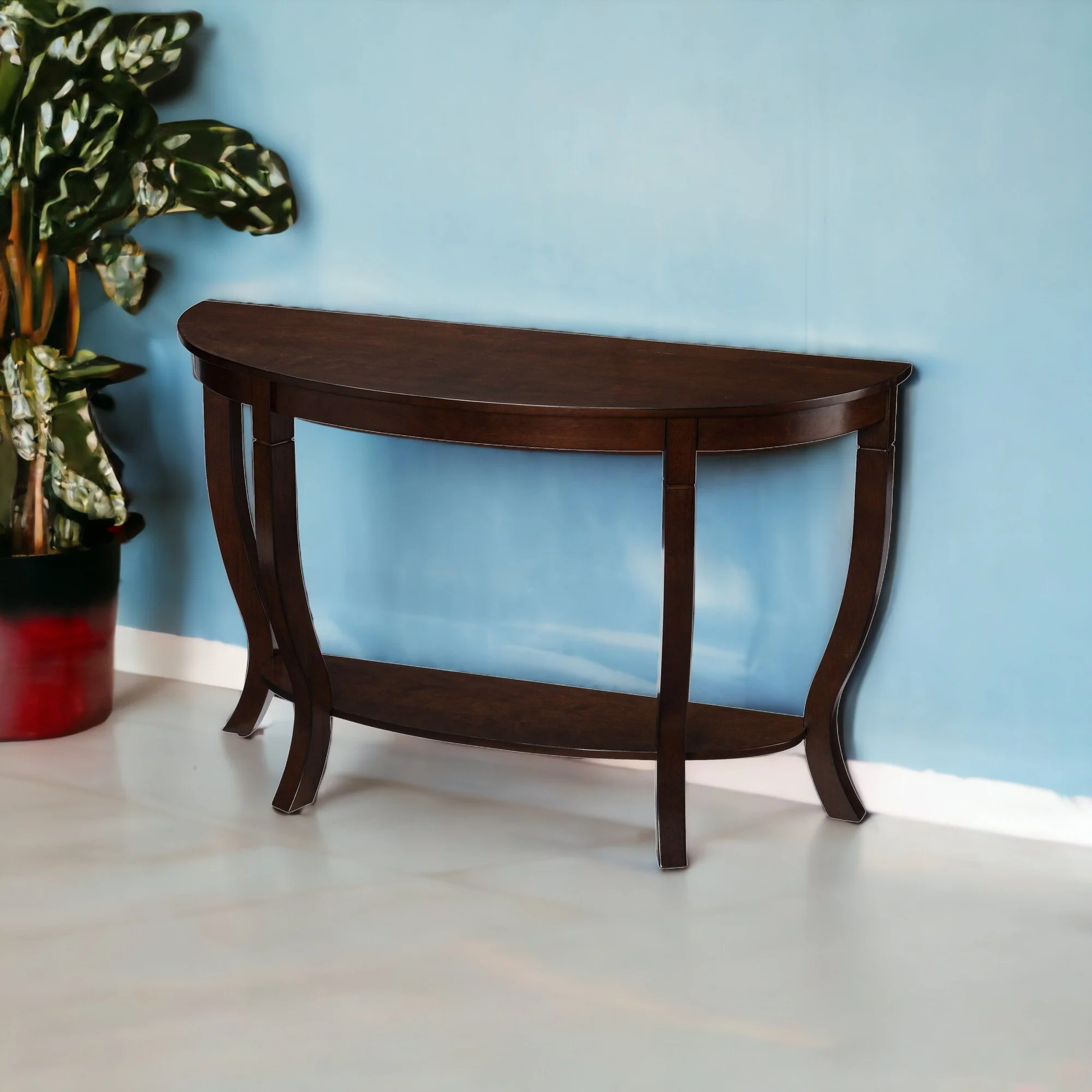 48" Brown Half Circle Console Table With Storage By Homeroots - Image 4