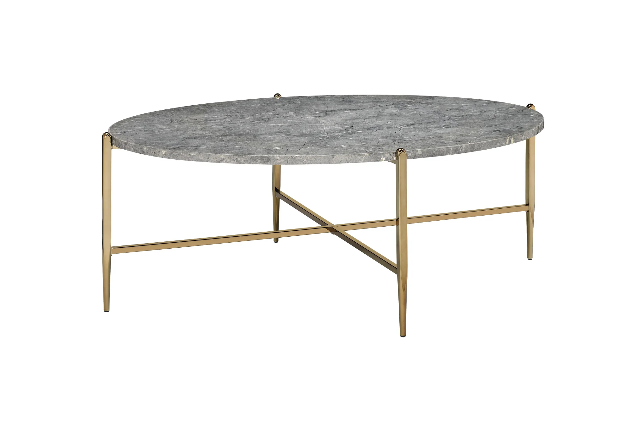 48" Champagne And Faux Marble Oval Coffee Table By Homeroots - Image 2