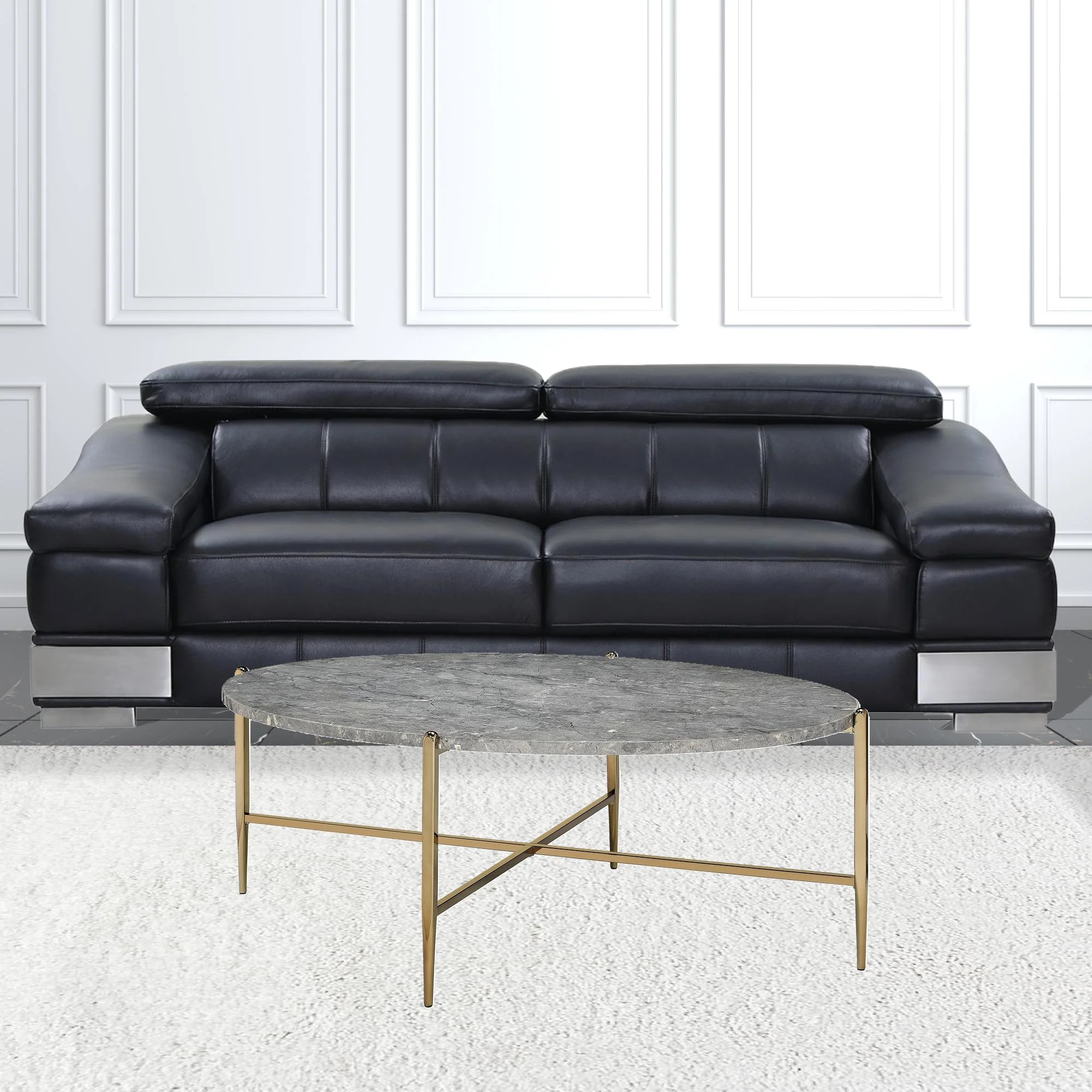 48" Champagne And Faux Marble Oval Coffee Table By Homeroots - Image 3
