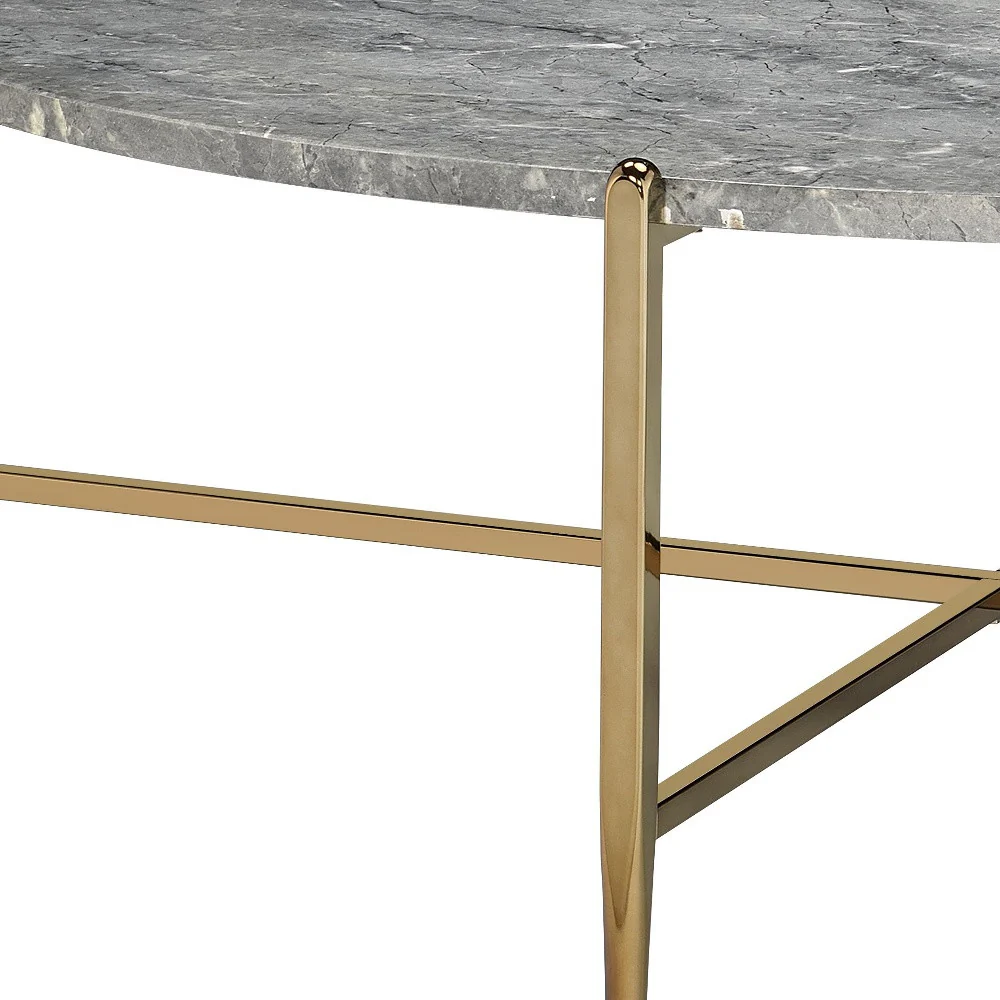 48" Champagne And Faux Marble Oval Coffee Table By Homeroots - Image 4