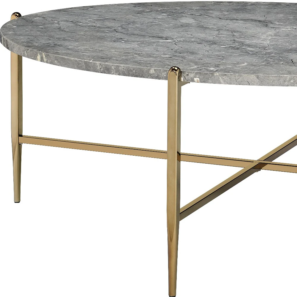48" Champagne And Faux Marble Oval Coffee Table By Homeroots - Image 5