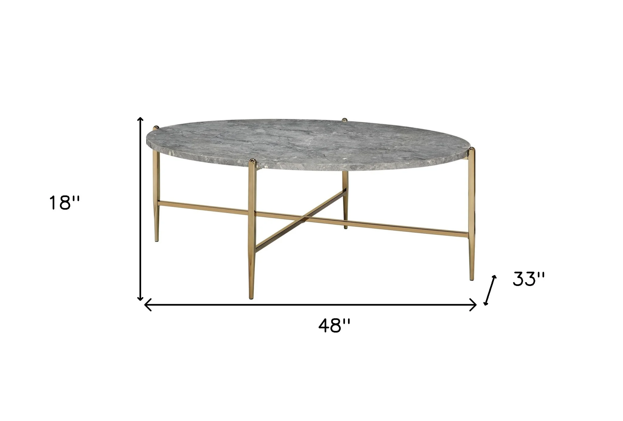 48" Champagne And Faux Marble Oval Coffee Table By Homeroots - Image 6