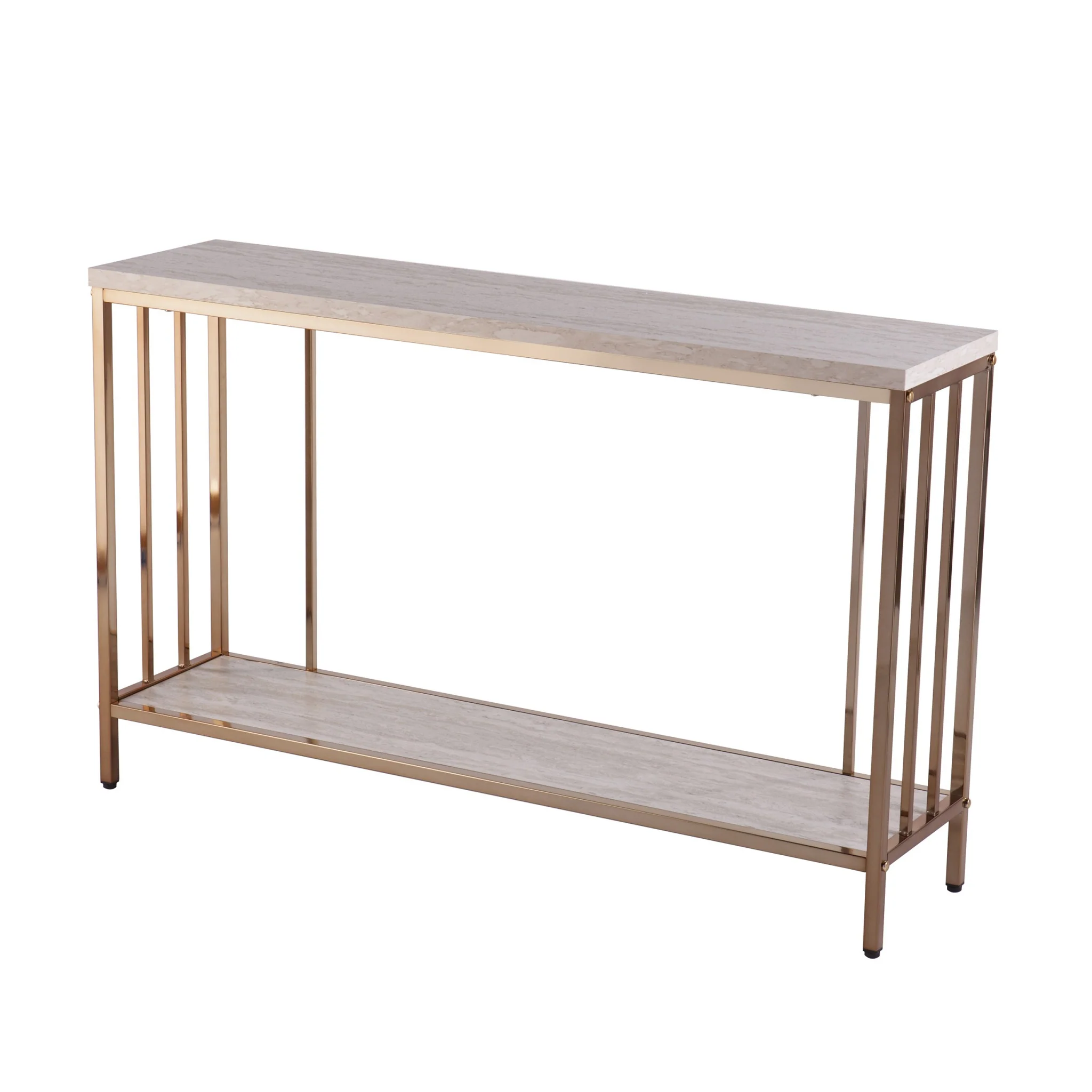 48" Champagne and Gold Faux Stone Floor Shelf Console Table With Storage By Homeroots - Image 2