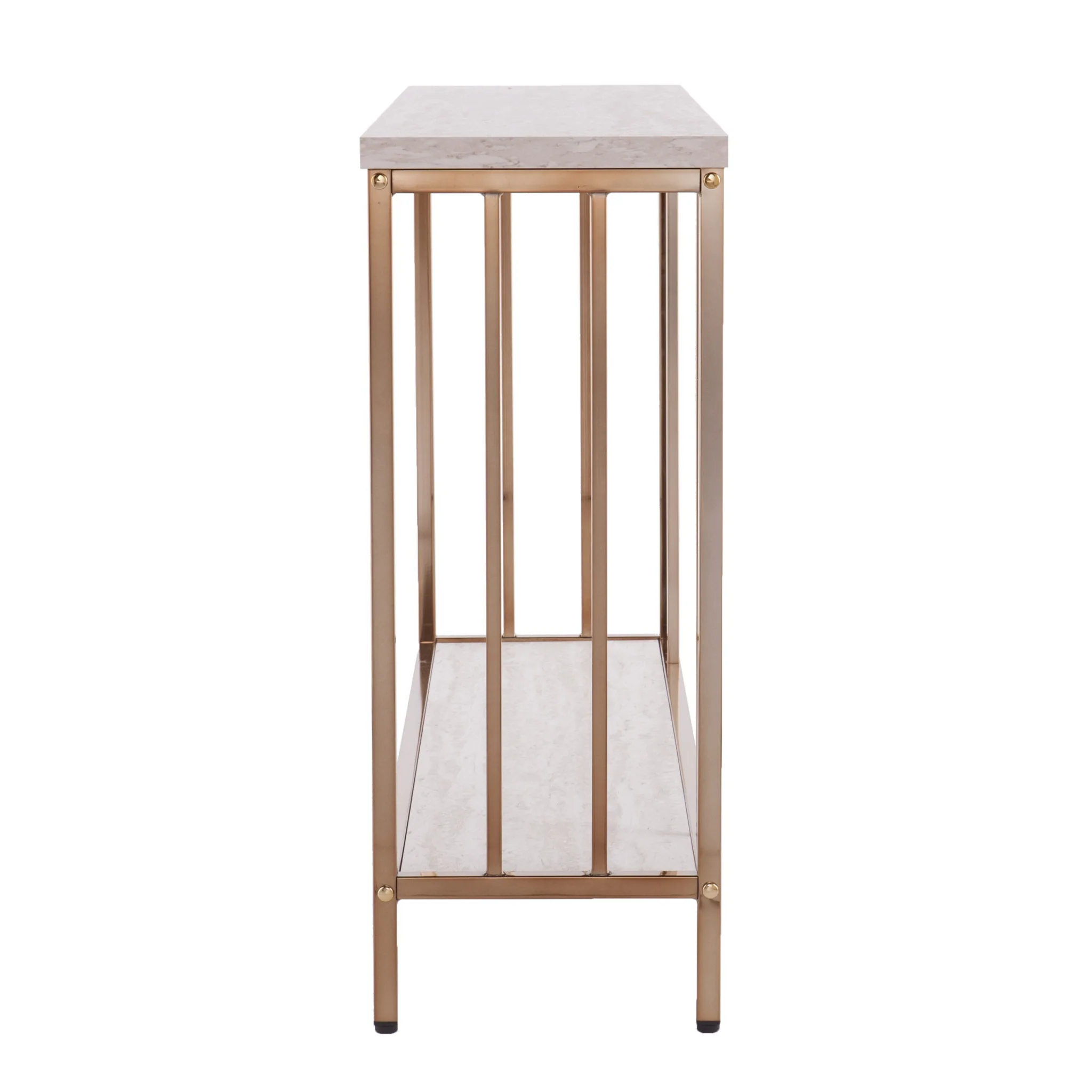 48" Champagne and Gold Faux Stone Floor Shelf Console Table With Storage By Homeroots - Image 3