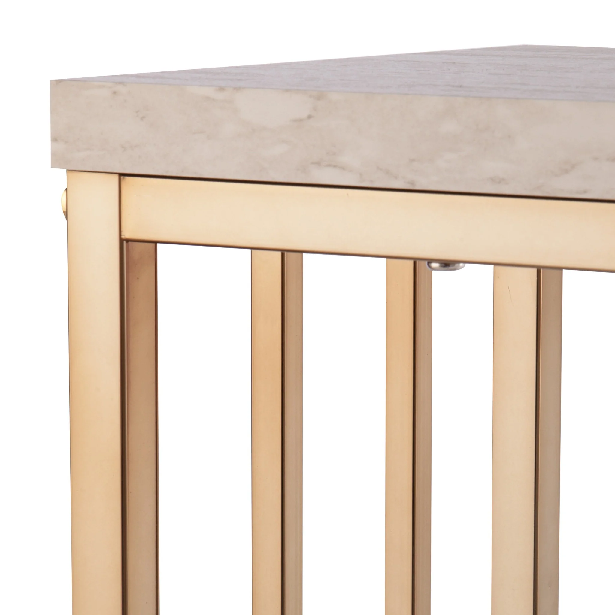 48" Champagne and Gold Faux Stone Floor Shelf Console Table With Storage By Homeroots - Image 6
