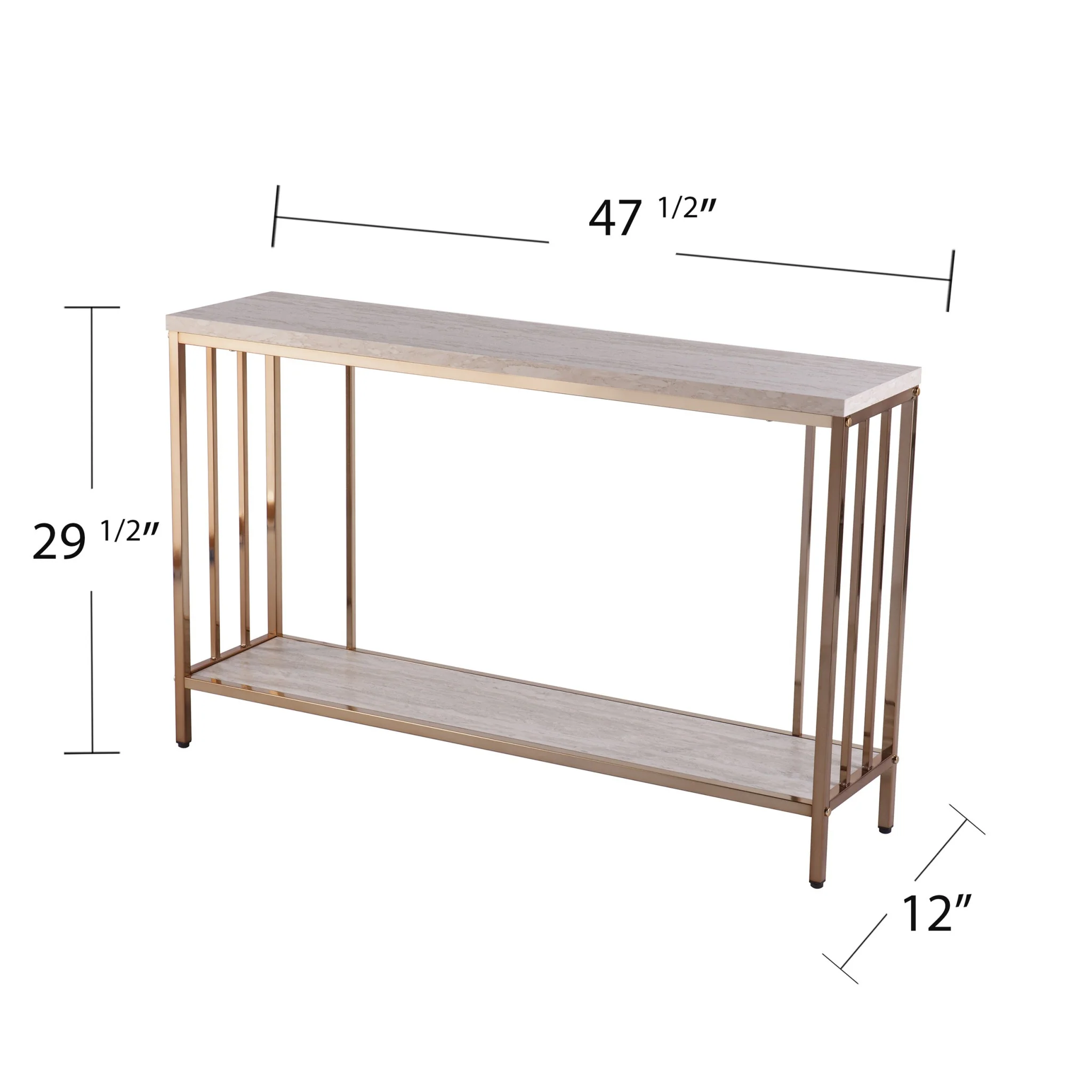 48" Champagne and Gold Faux Stone Floor Shelf Console Table With Storage By Homeroots - Image 8