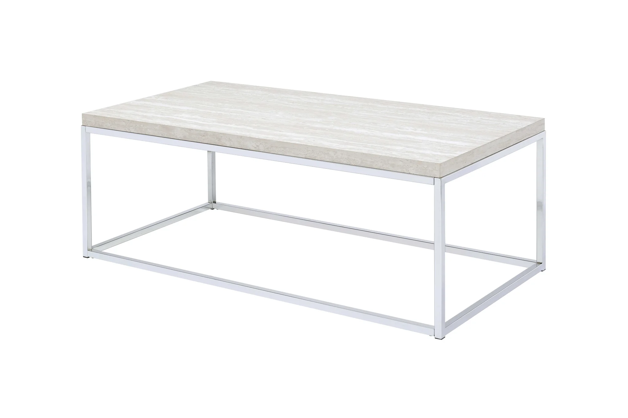 48" Chrome And White Oak Manufactured Wood And Metal Rectangular Coffee Table By Homeroots - Image 2