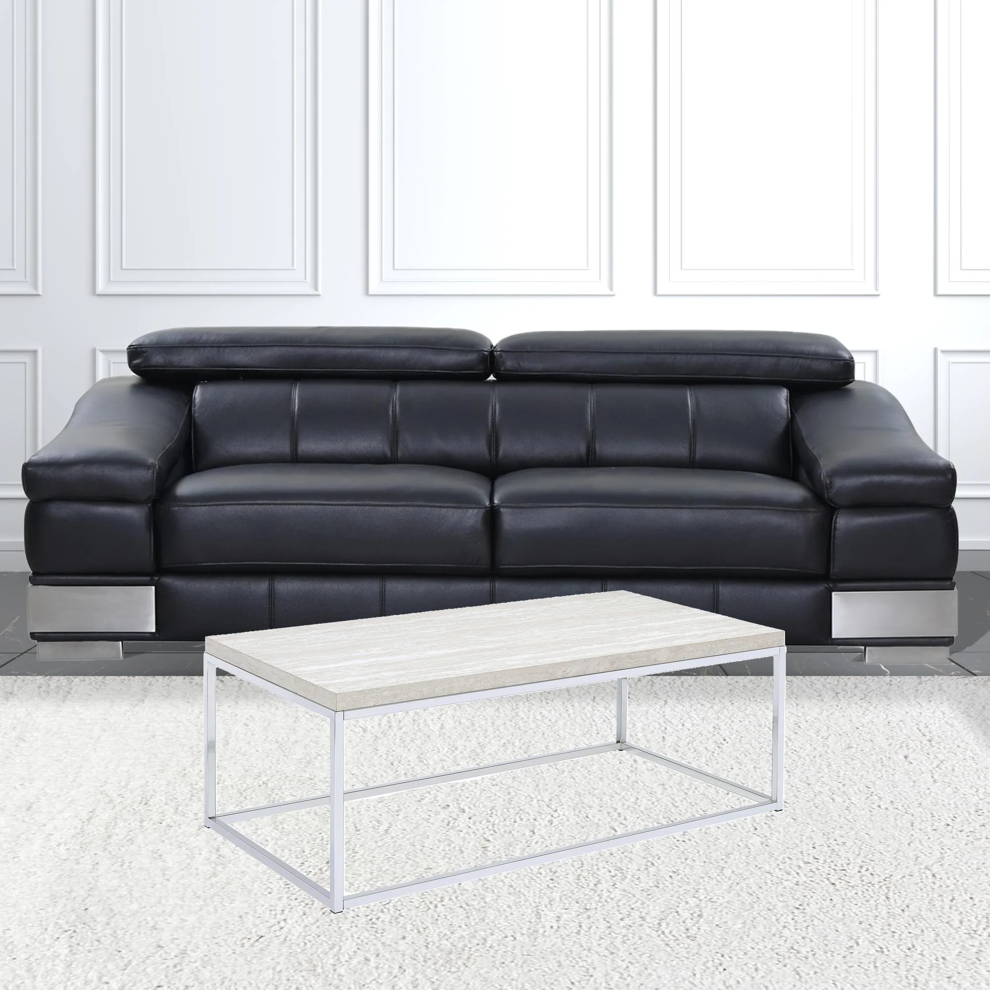 48" Chrome And White Oak Manufactured Wood And Metal Rectangular Coffee Table By Homeroots - Image 3