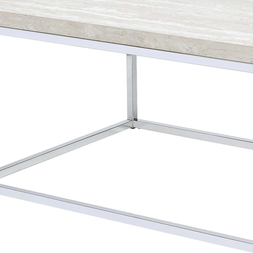 48" Chrome And White Oak Manufactured Wood And Metal Rectangular Coffee Table By Homeroots - Image 4