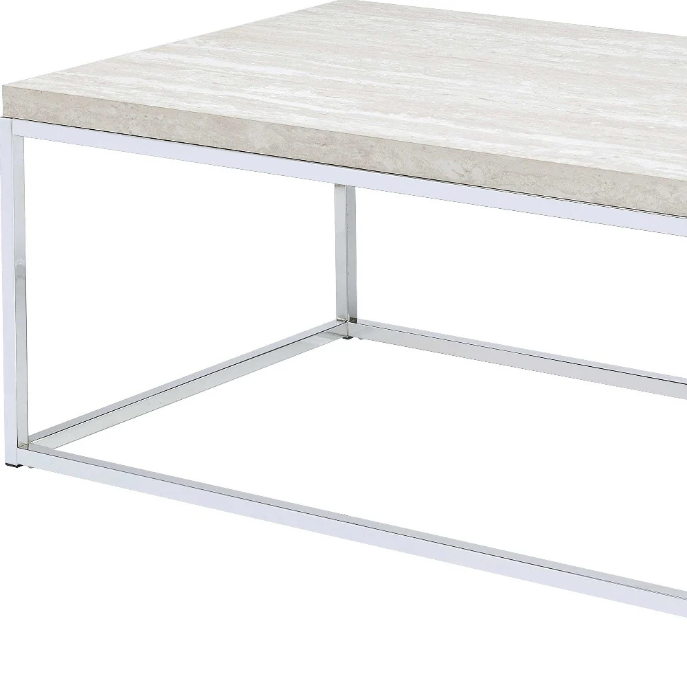 48" Chrome And White Oak Manufactured Wood And Metal Rectangular Coffee Table By Homeroots - Image 5