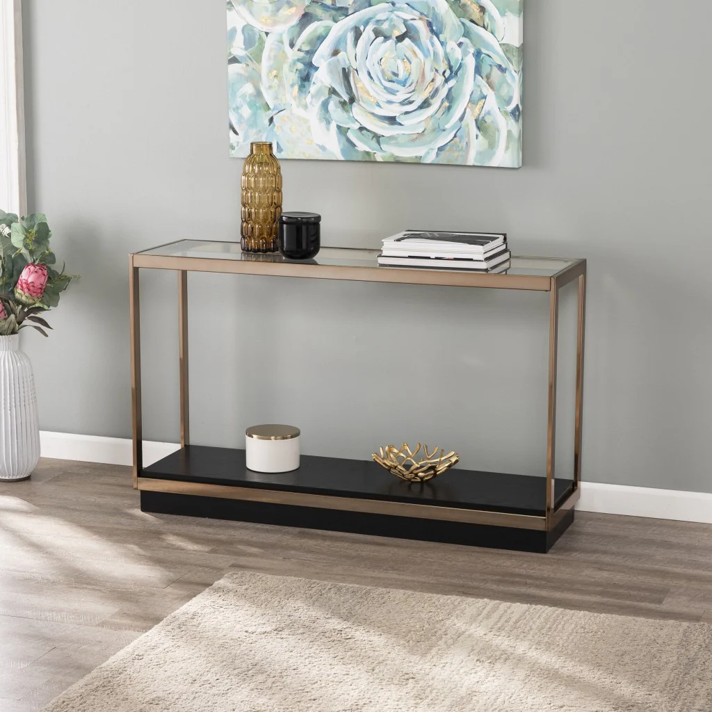 48" Clear and Champagne Glass Floor Shelf Console Table With Storage By Homeroots - Image 7