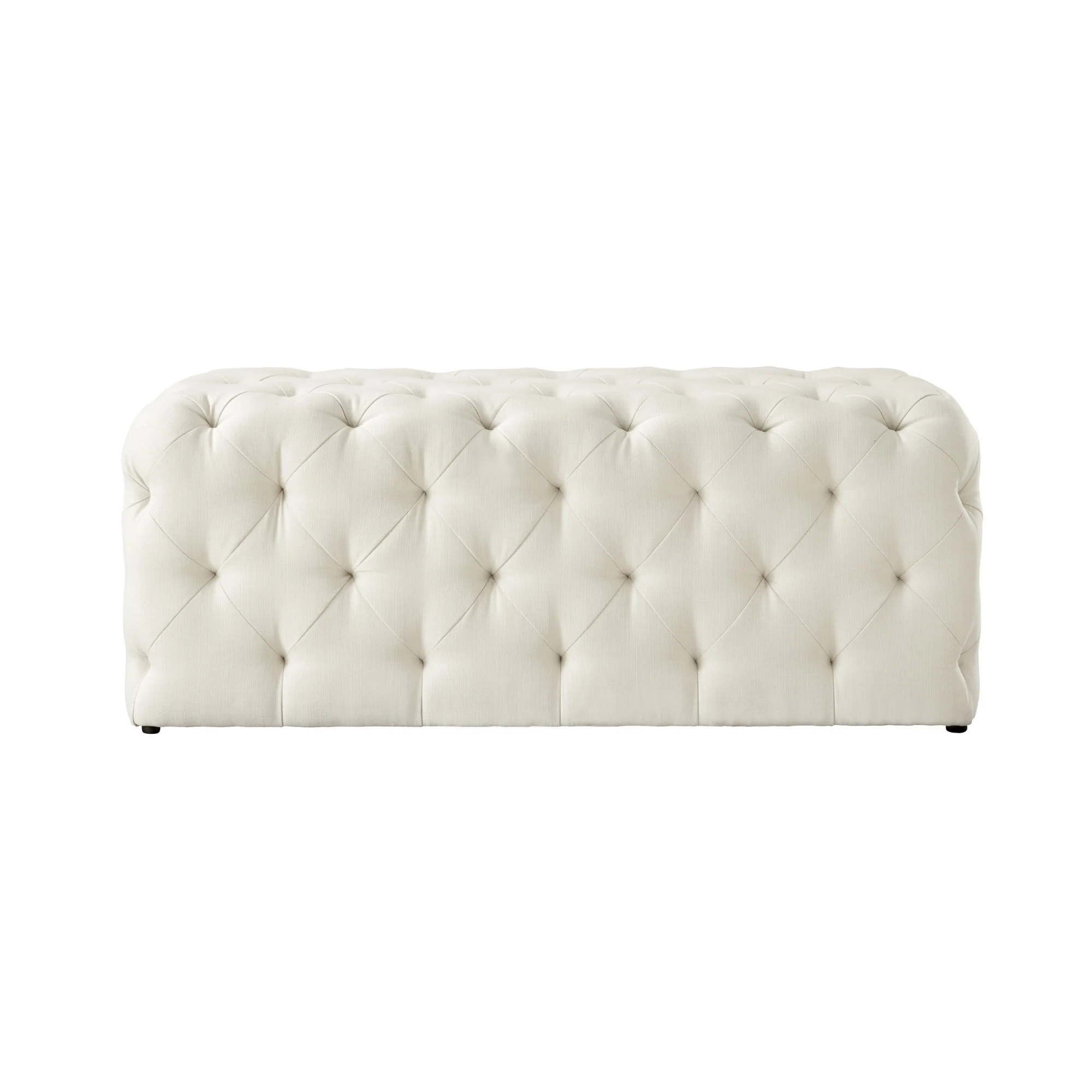 48" Cream And Black Upholstered Linen Bench By Homeroots - Image 2