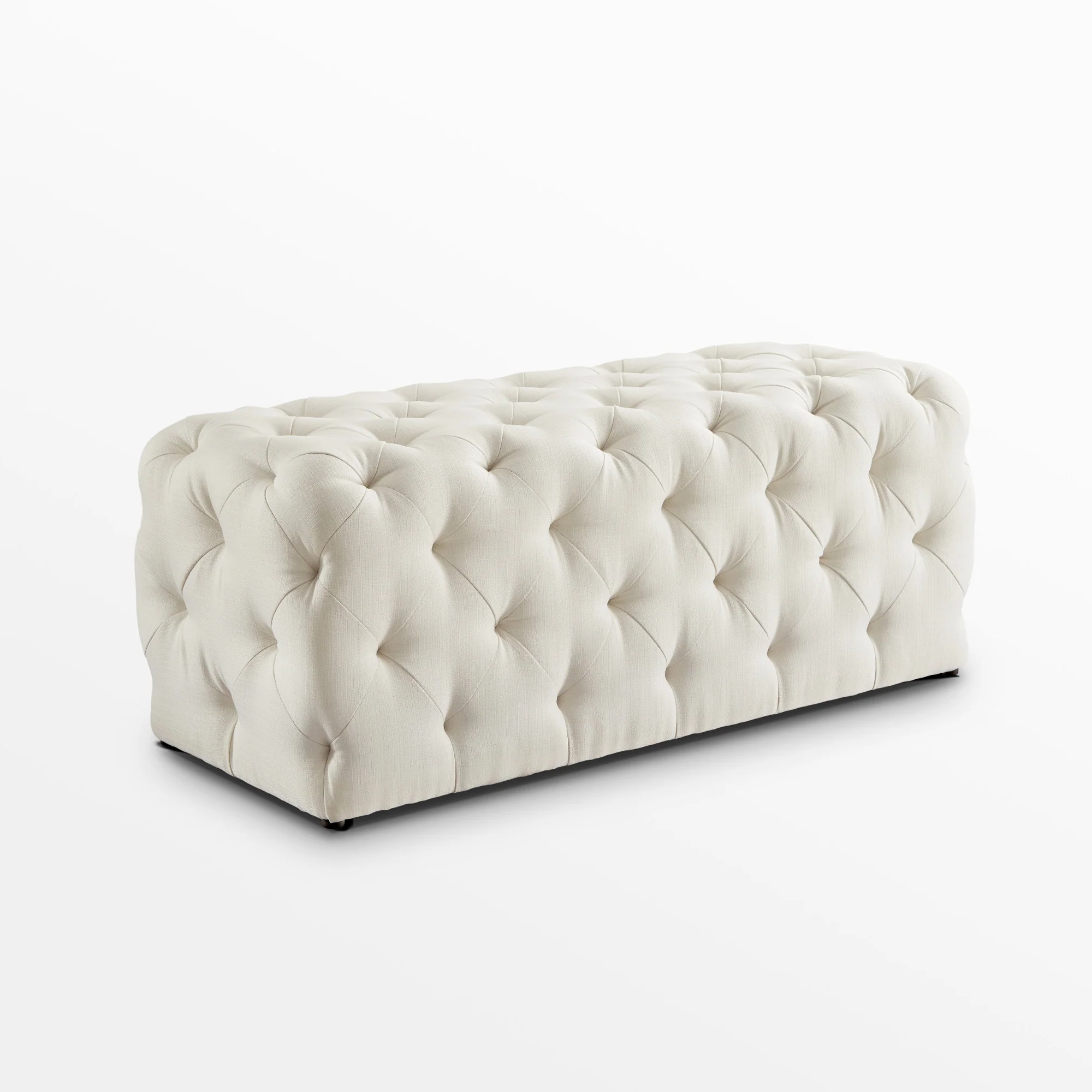 48" Cream And Black Upholstered Linen Bench By Homeroots - Image 4