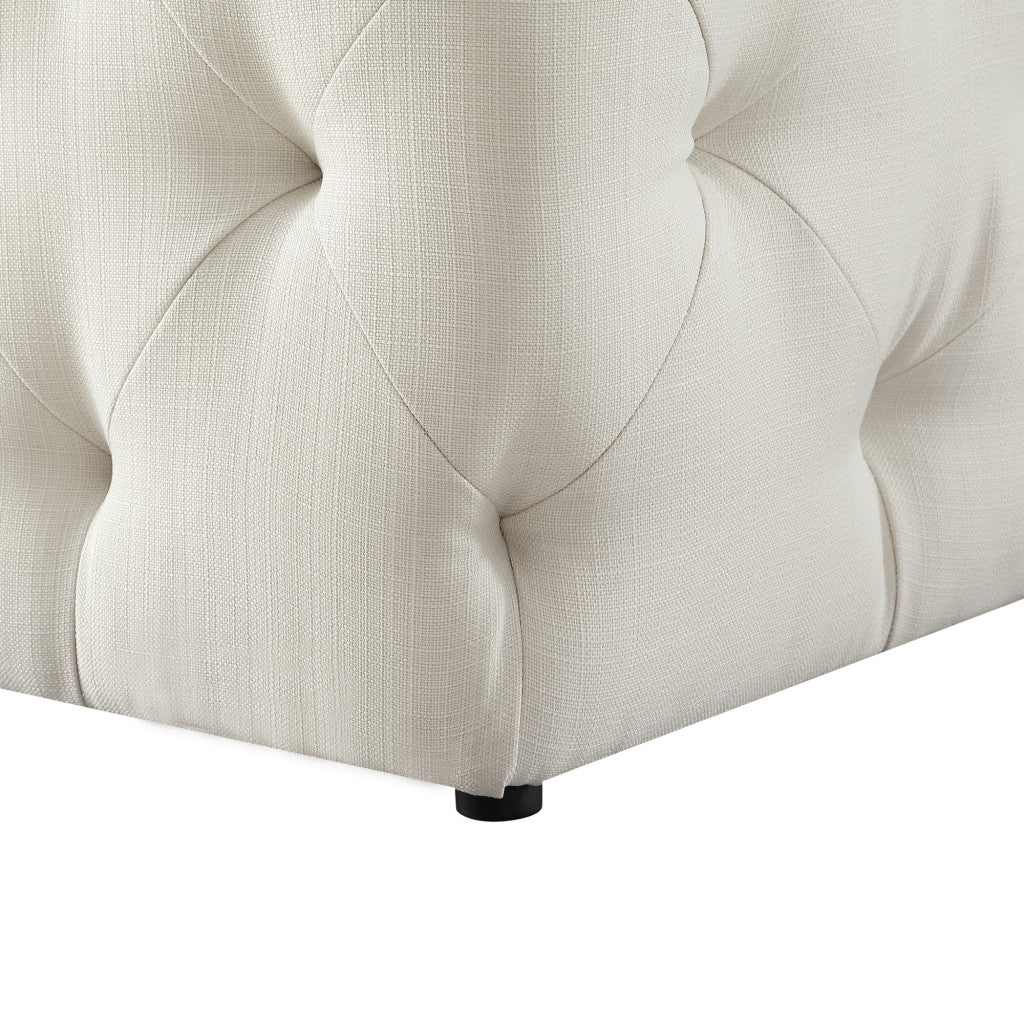 48" Cream And Black Upholstered Linen Bench By Homeroots - Image 5