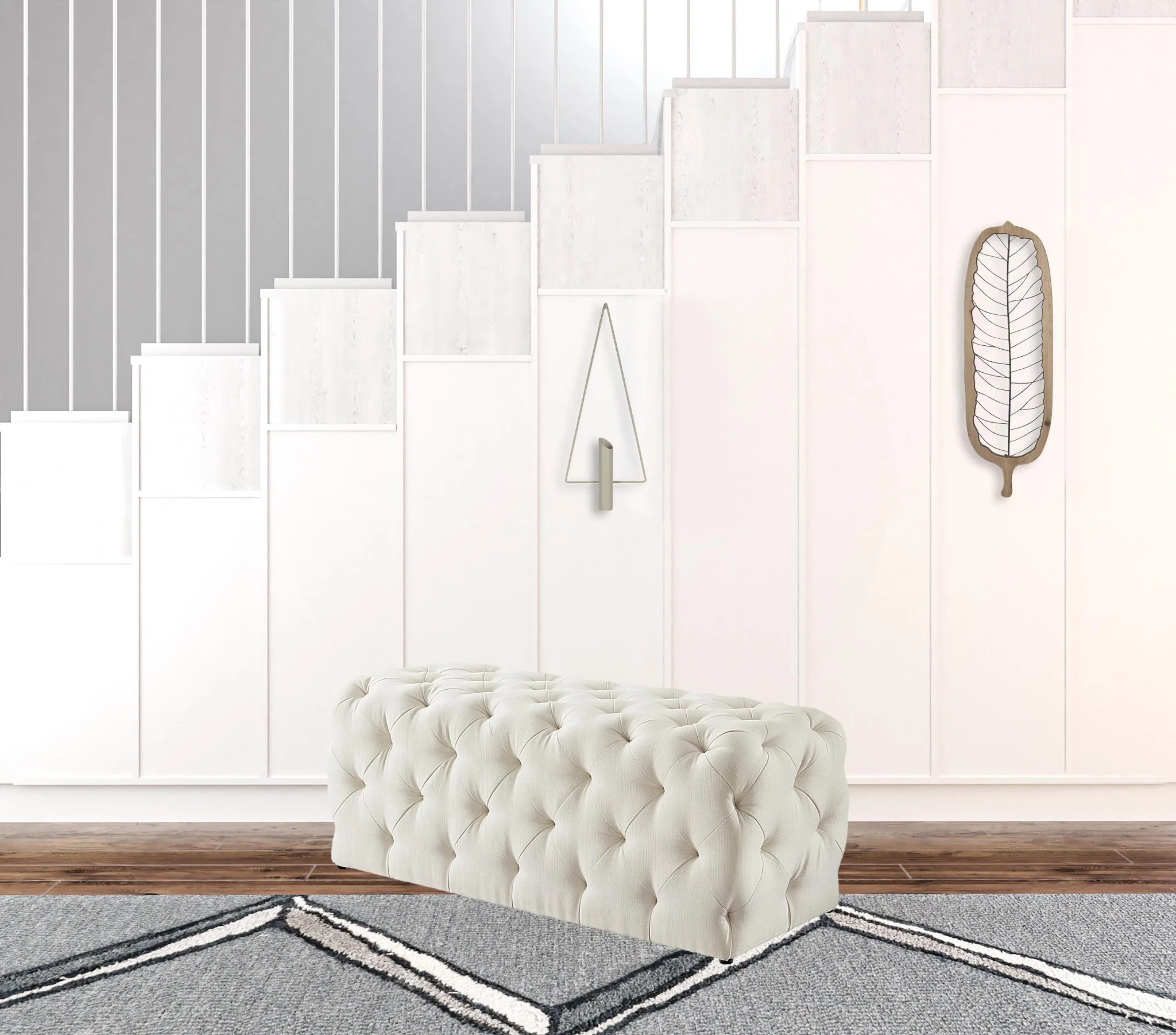 48" Cream And Black Upholstered Linen Bench By Homeroots - Image 6