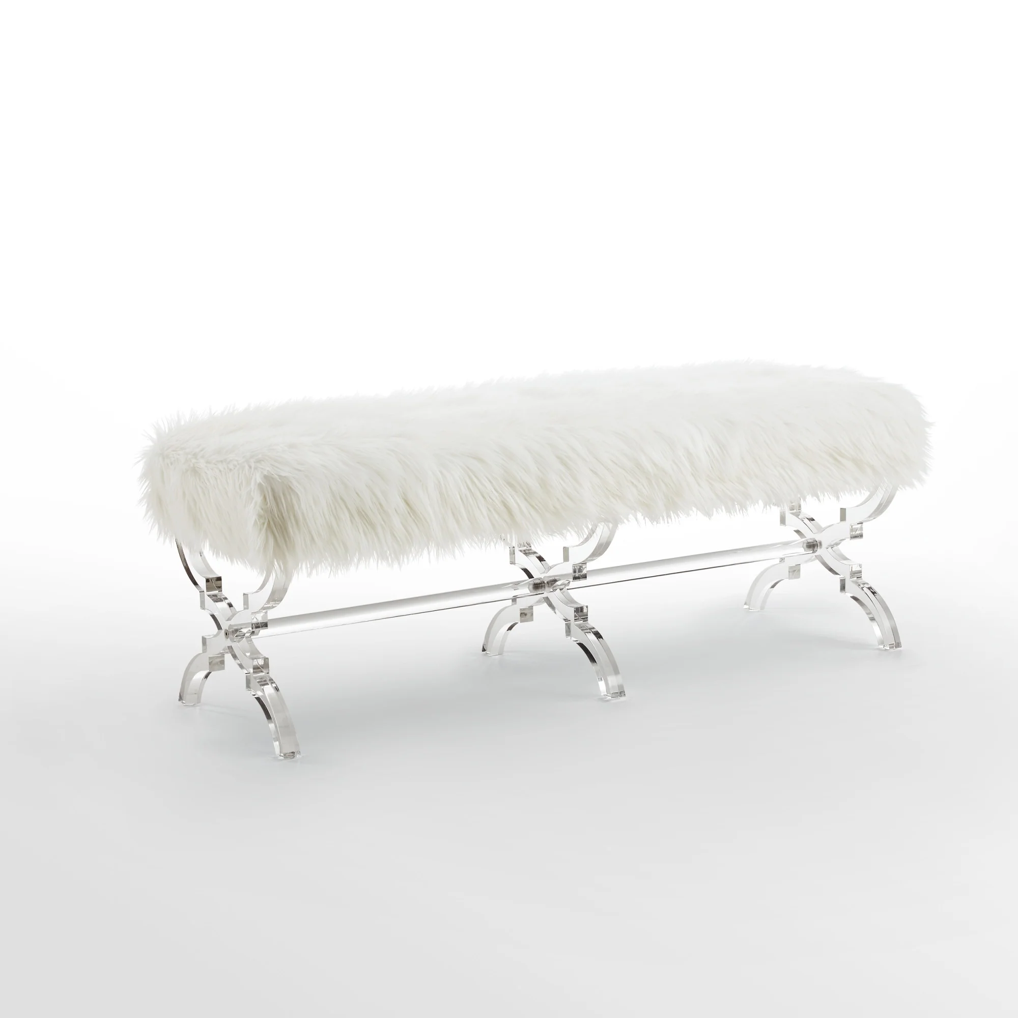48" Cream And Clear Upholstered Faux Fur Bench By Homeroots - Image 3