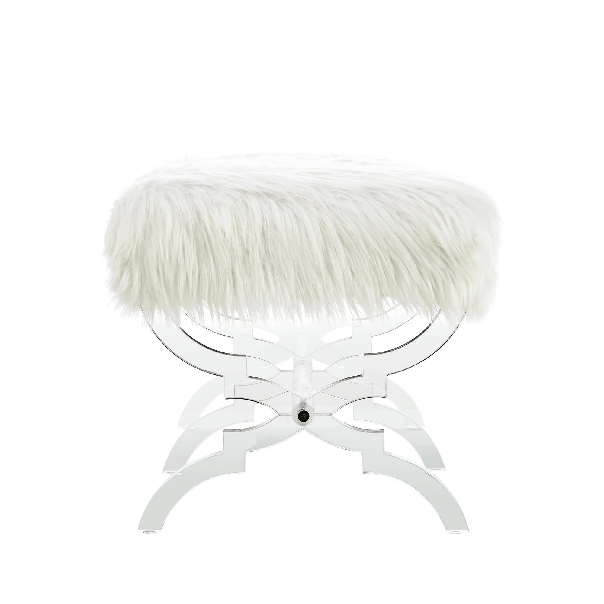 48" Cream And Clear Upholstered Faux Fur Bench By Homeroots - Image 4