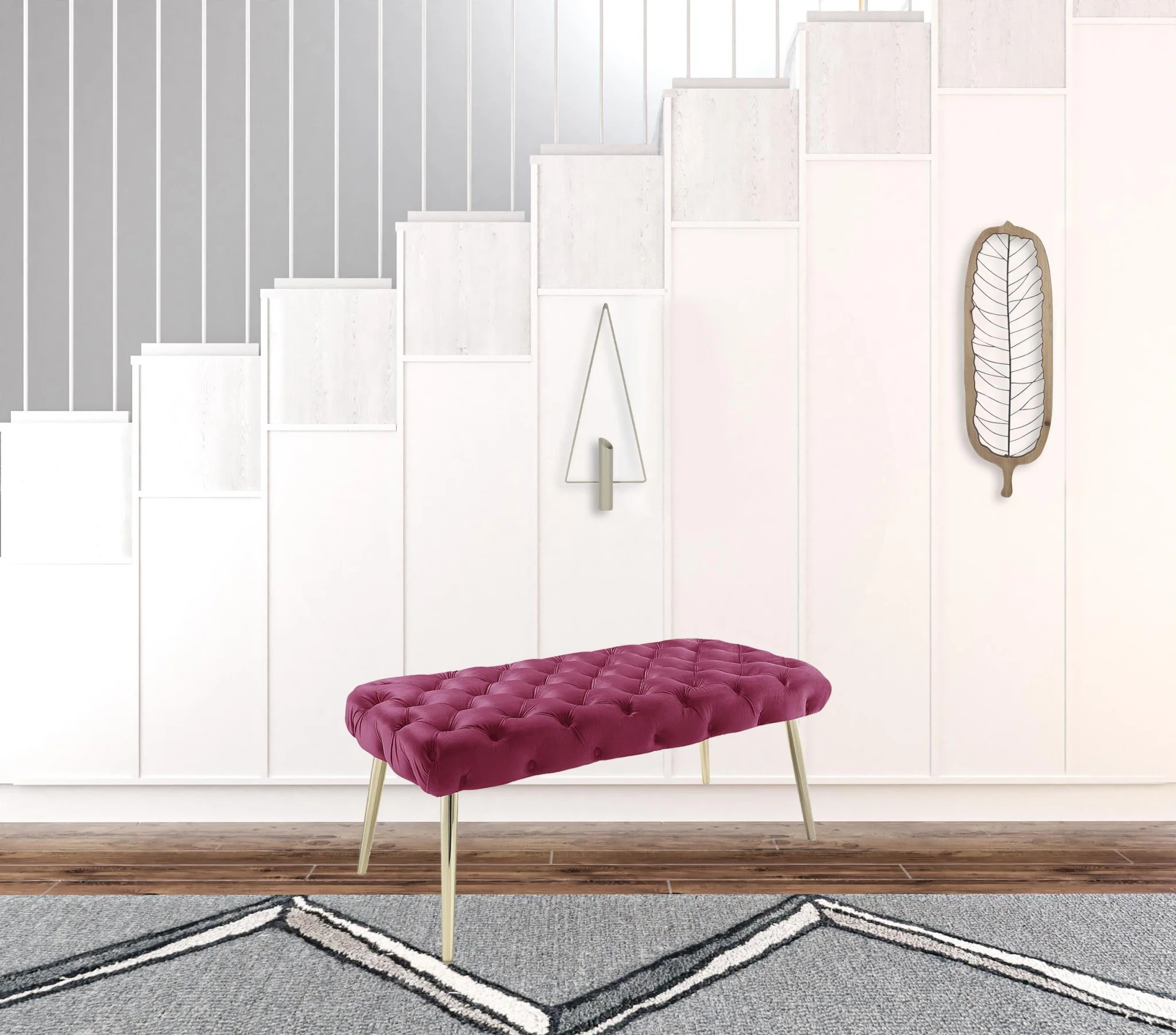 48" Fuchsia And Gold Upholstered Velvet Bench By Homeroots - Image 5