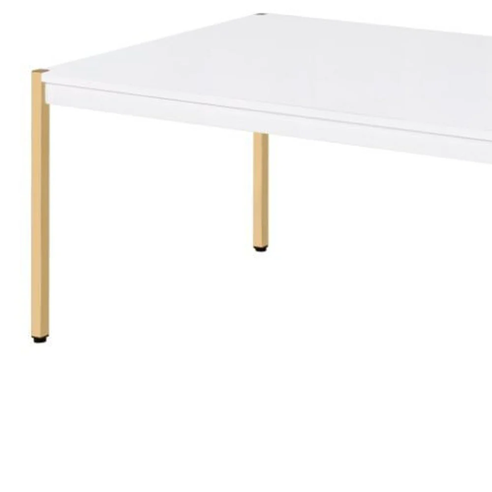 48" Gold And White Manufactured Wood And Metal Rectangular Coffee Table By Homeroots - Image 2