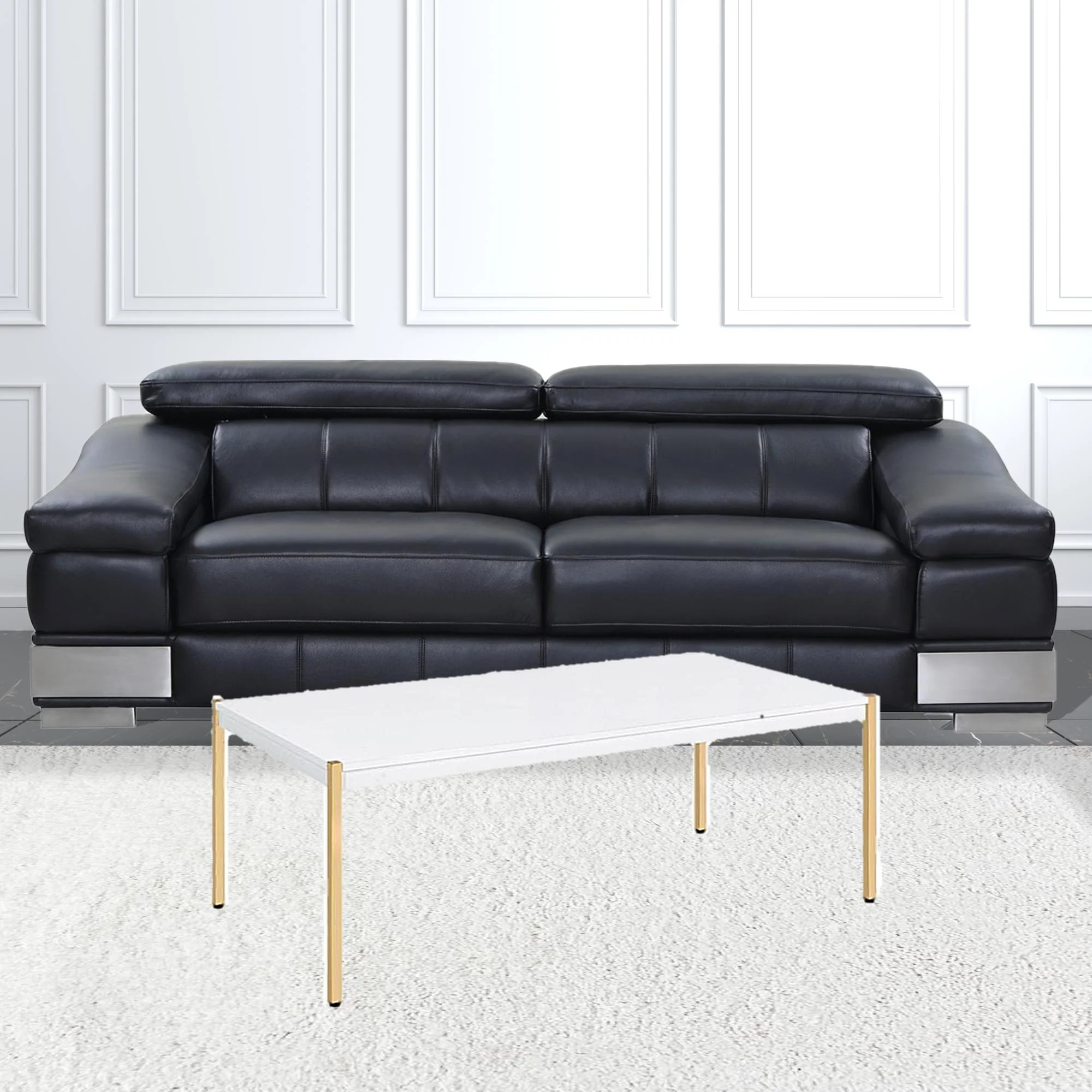 48" Gold And White Manufactured Wood And Metal Rectangular Coffee Table By Homeroots - Image 5