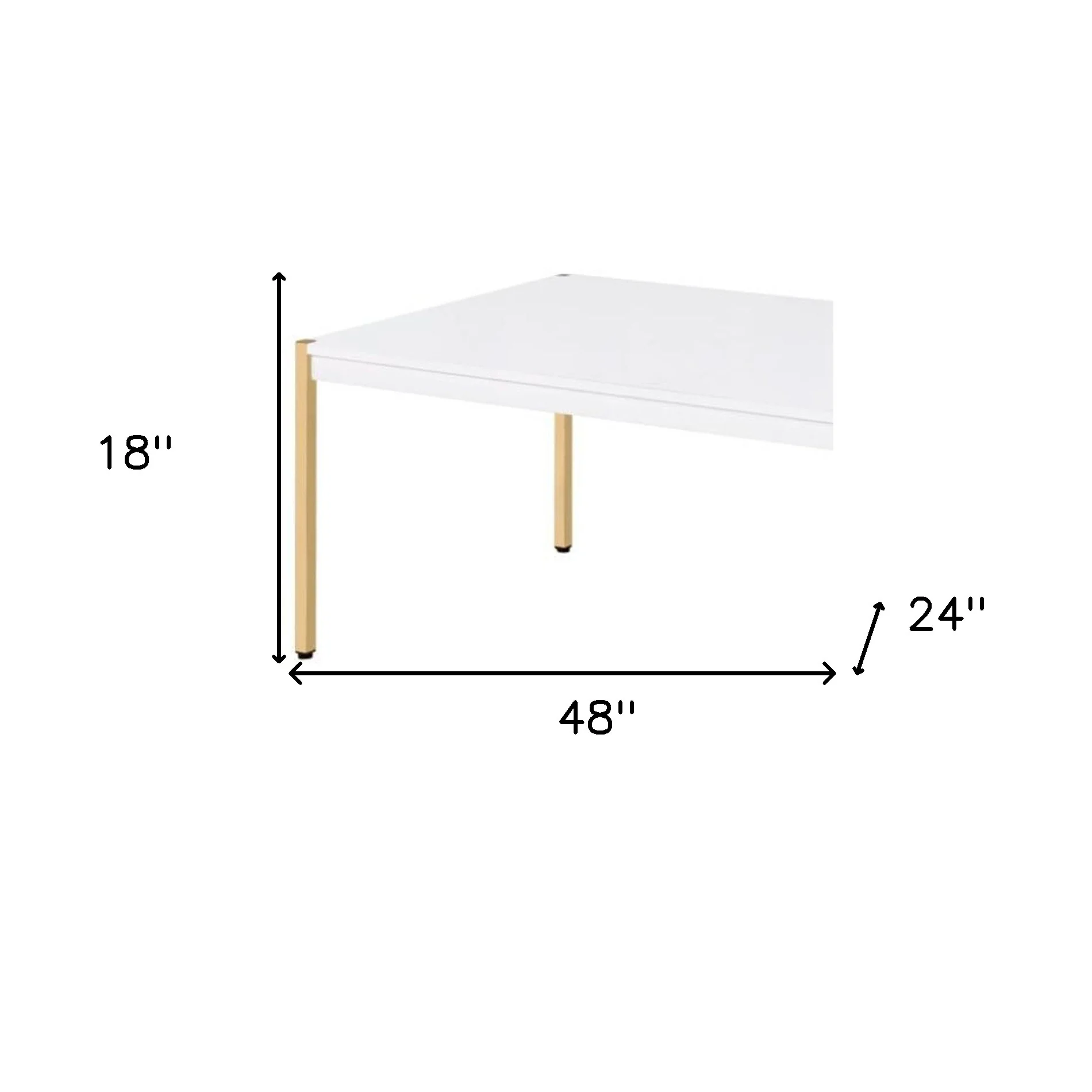 48" Gold And White Manufactured Wood And Metal Rectangular Coffee Table By Homeroots - Image 6