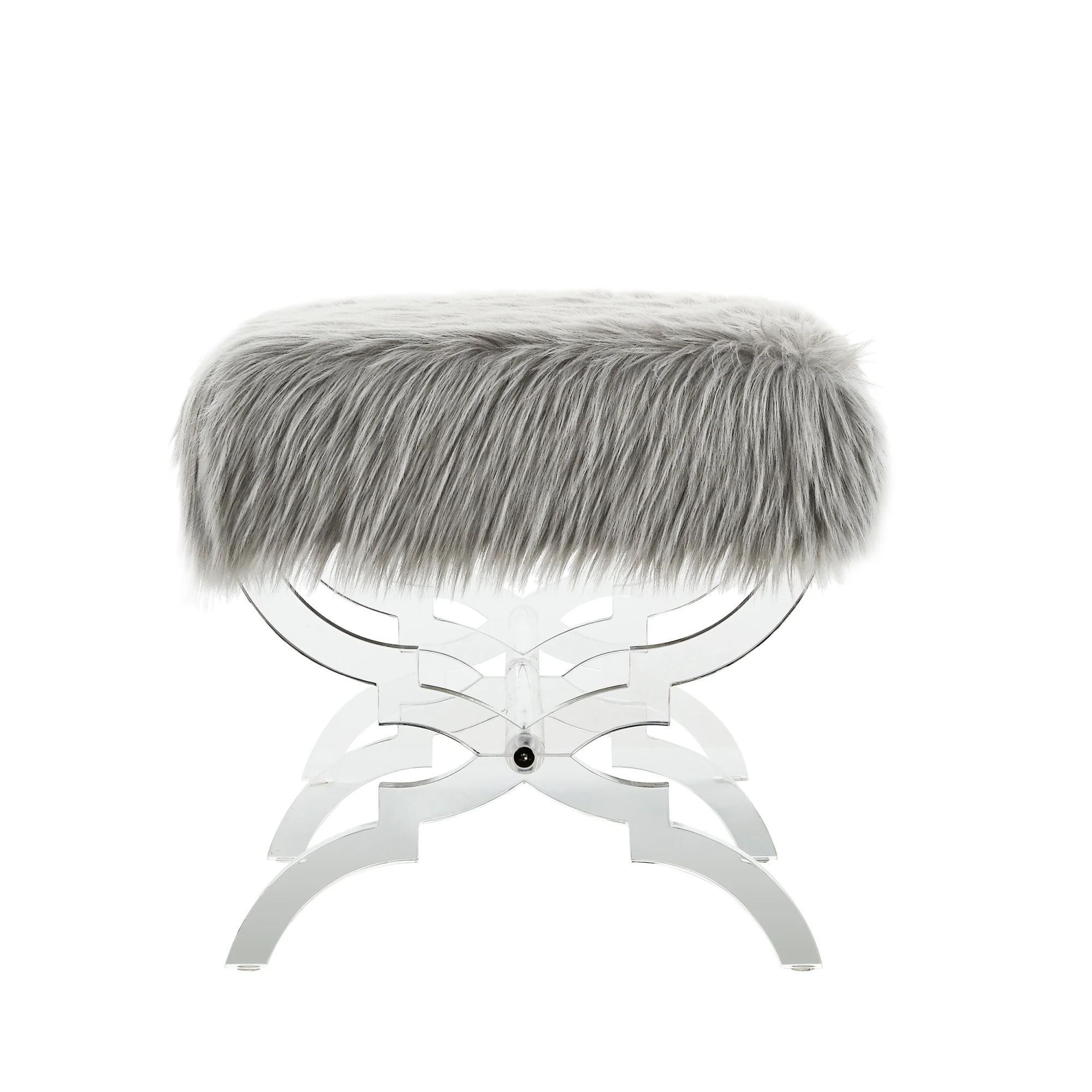 48" Gray And Clear Upholstered Faux Fur Bench By Homeroots - Image 4