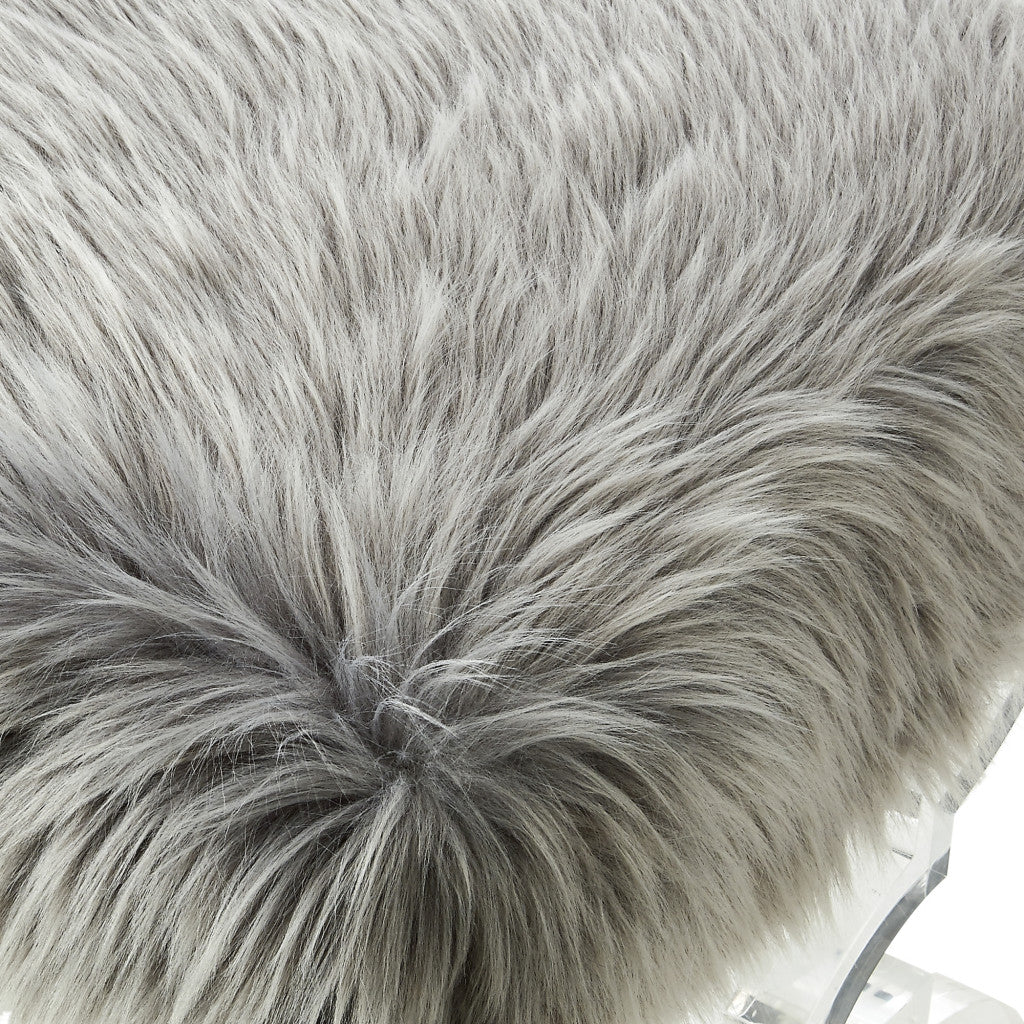 48" Gray And Clear Upholstered Faux Fur Bench By Homeroots - Image 7