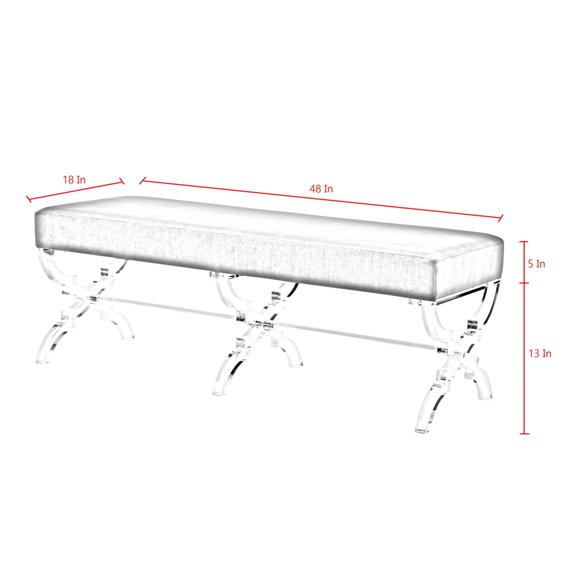 48" Gray And Clear Upholstered Faux Fur Bench By Homeroots - Image 9