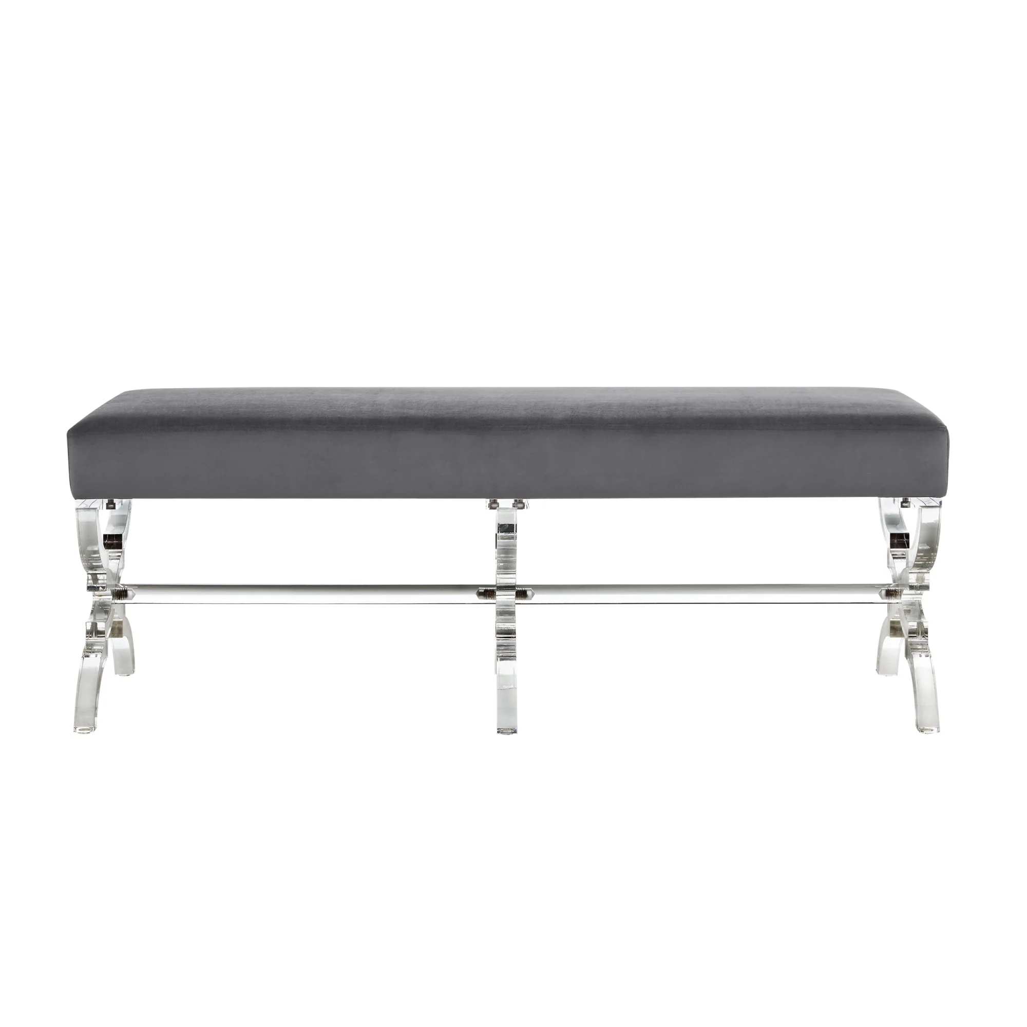 48" Gray And Clear Upholstered Velvet Bench By Homeroots - Image 2