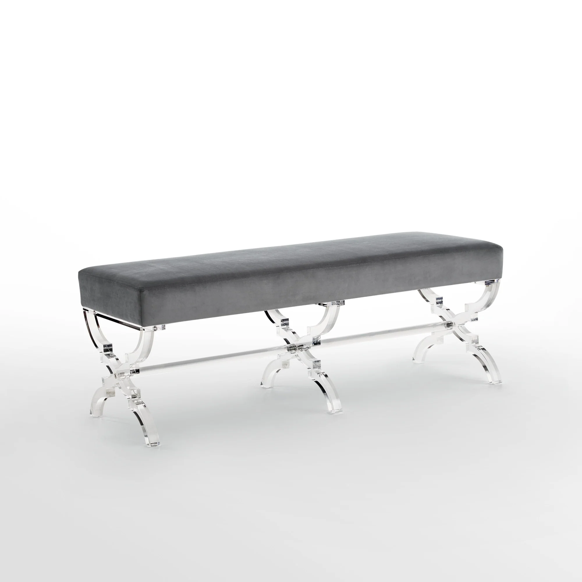 48" Gray And Clear Upholstered Velvet Bench By Homeroots - Image 3