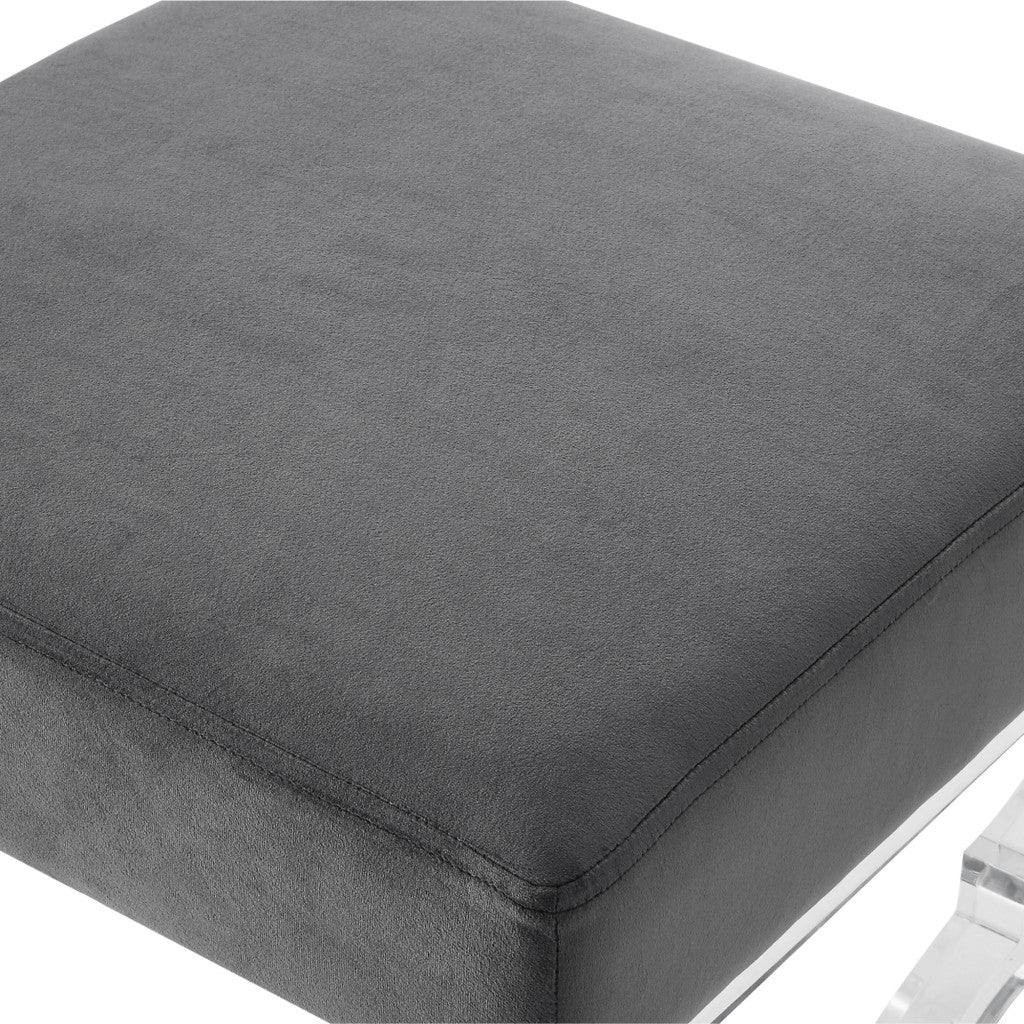 48" Gray And Clear Upholstered Velvet Bench By Homeroots - Image 7