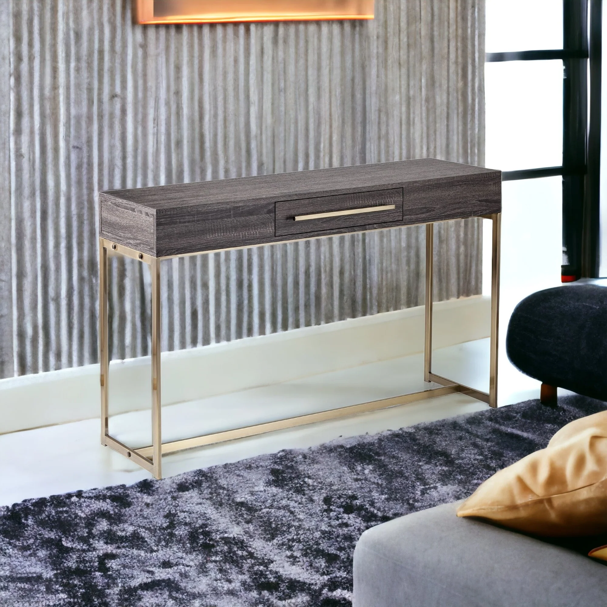 48" Gray and Gold Sled Console Table With Storage By Homeroots - Image 7