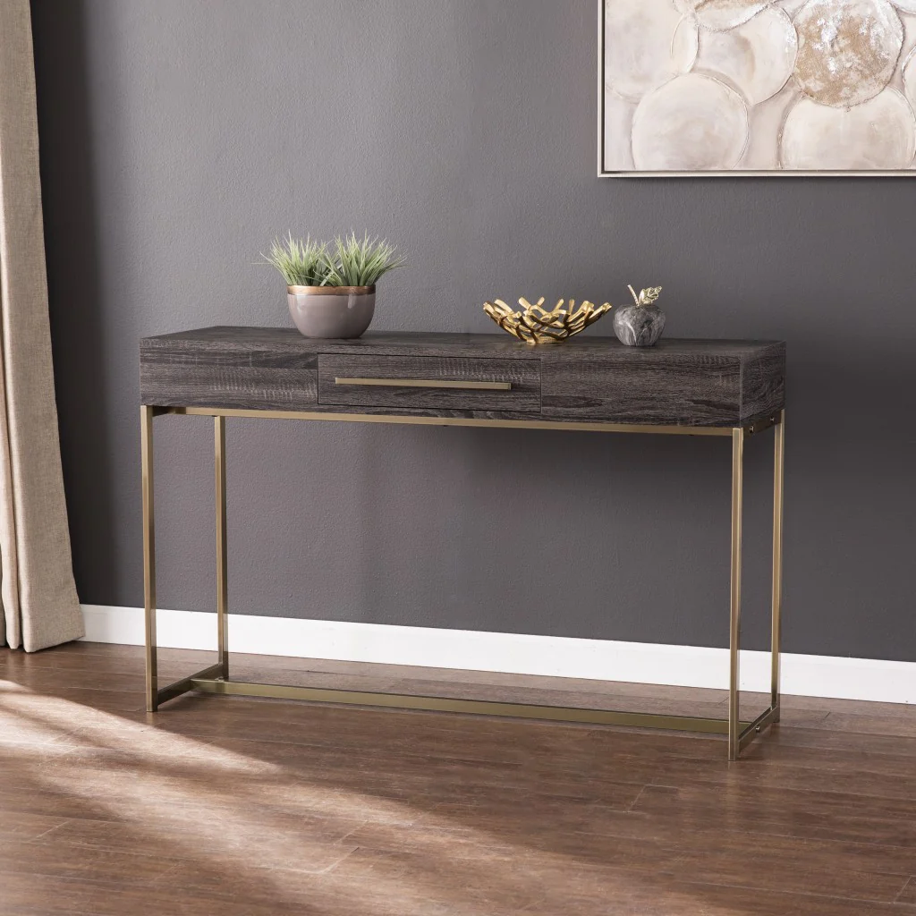 48" Gray and Gold Sled Console Table With Storage By Homeroots - Image 9