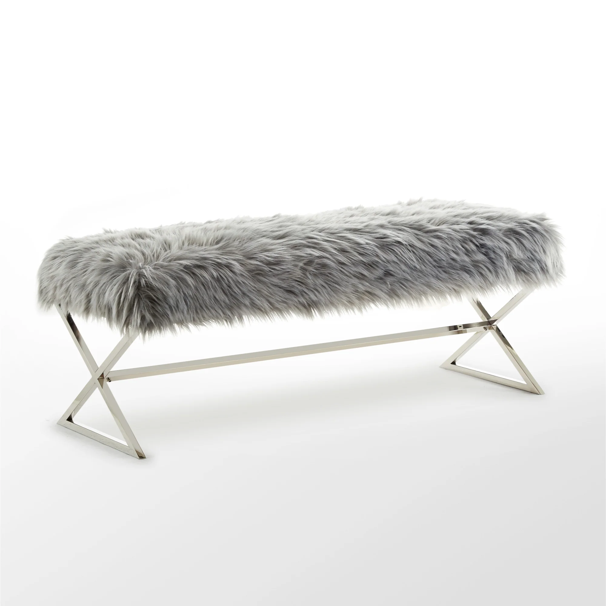48" Gray And Silver Upholstered Faux Fur Bench By Homeroots - Image 2