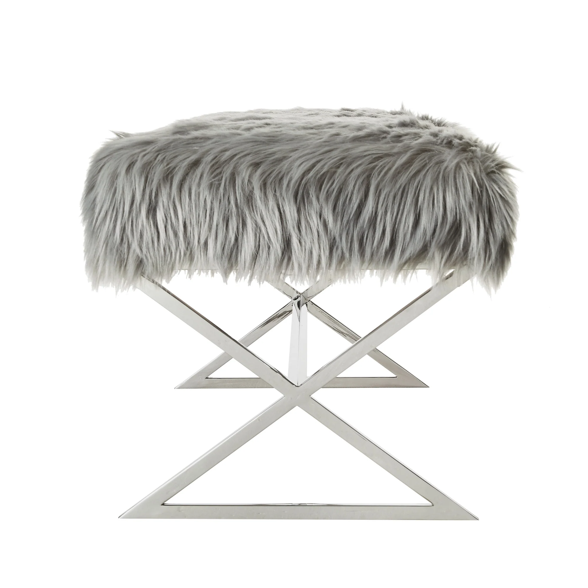 48" Gray And Silver Upholstered Faux Fur Bench By Homeroots - Image 3