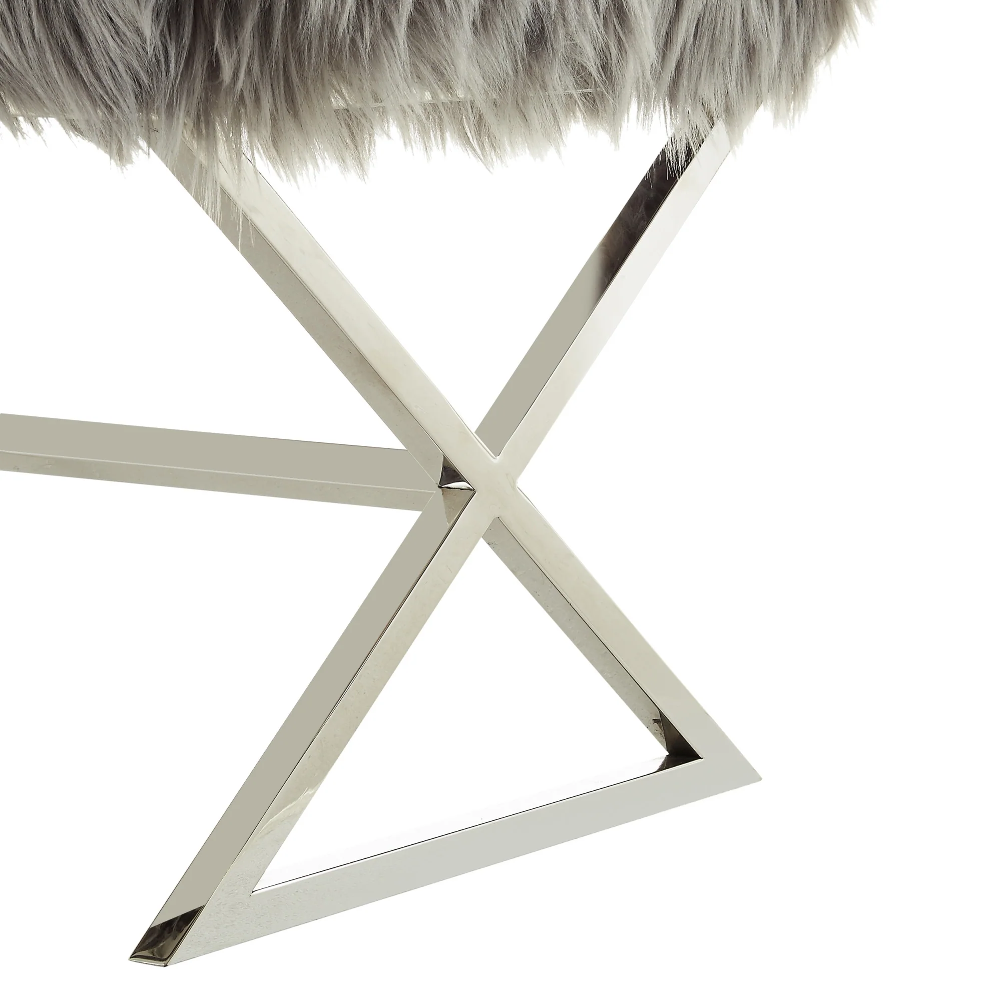 48" Gray And Silver Upholstered Faux Fur Bench By Homeroots - Image 6