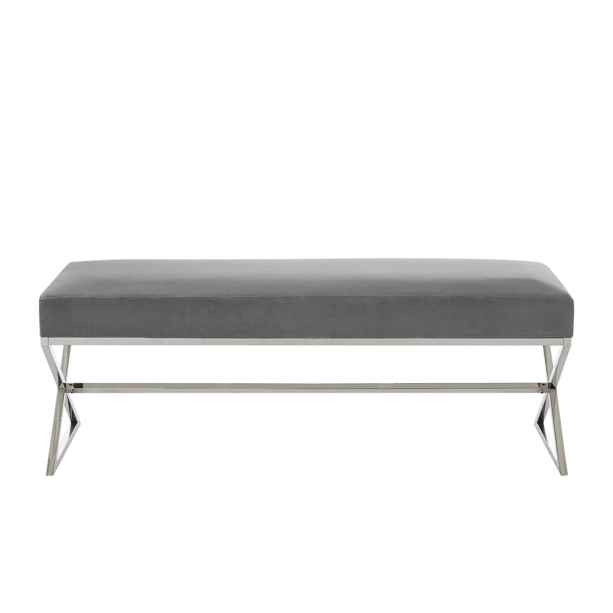 48" Gray And Silver Upholstered Velvet Bench By Homeroots - Image 2