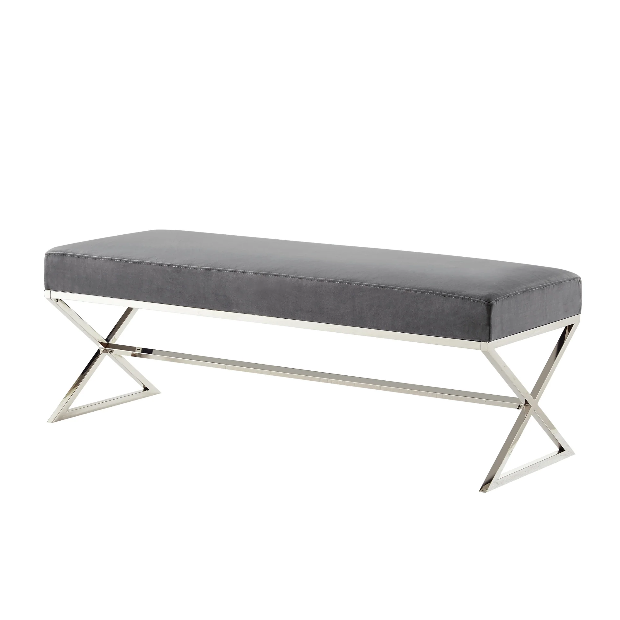 48" Gray And Silver Upholstered Velvet Bench By Homeroots - Image 3