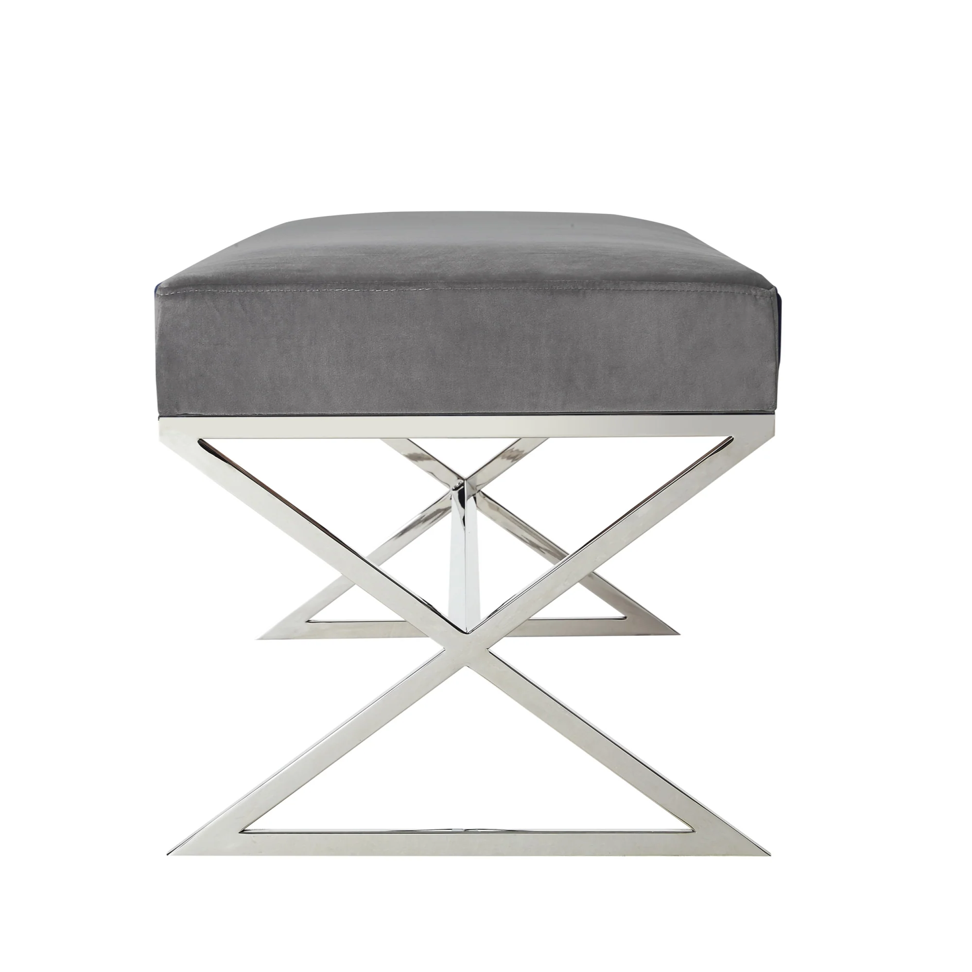 48" Gray And Silver Upholstered Velvet Bench By Homeroots - Image 4