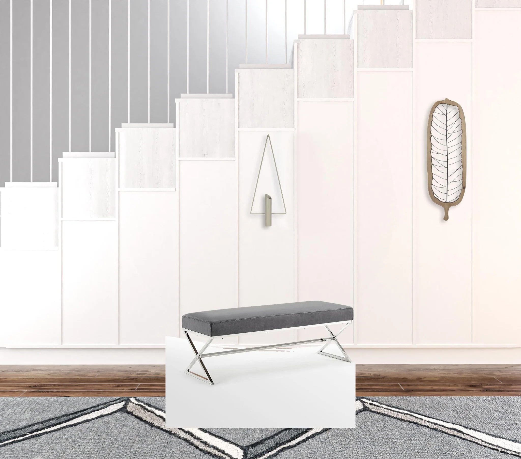 48" Gray And Silver Upholstered Velvet Bench By Homeroots - Image 5