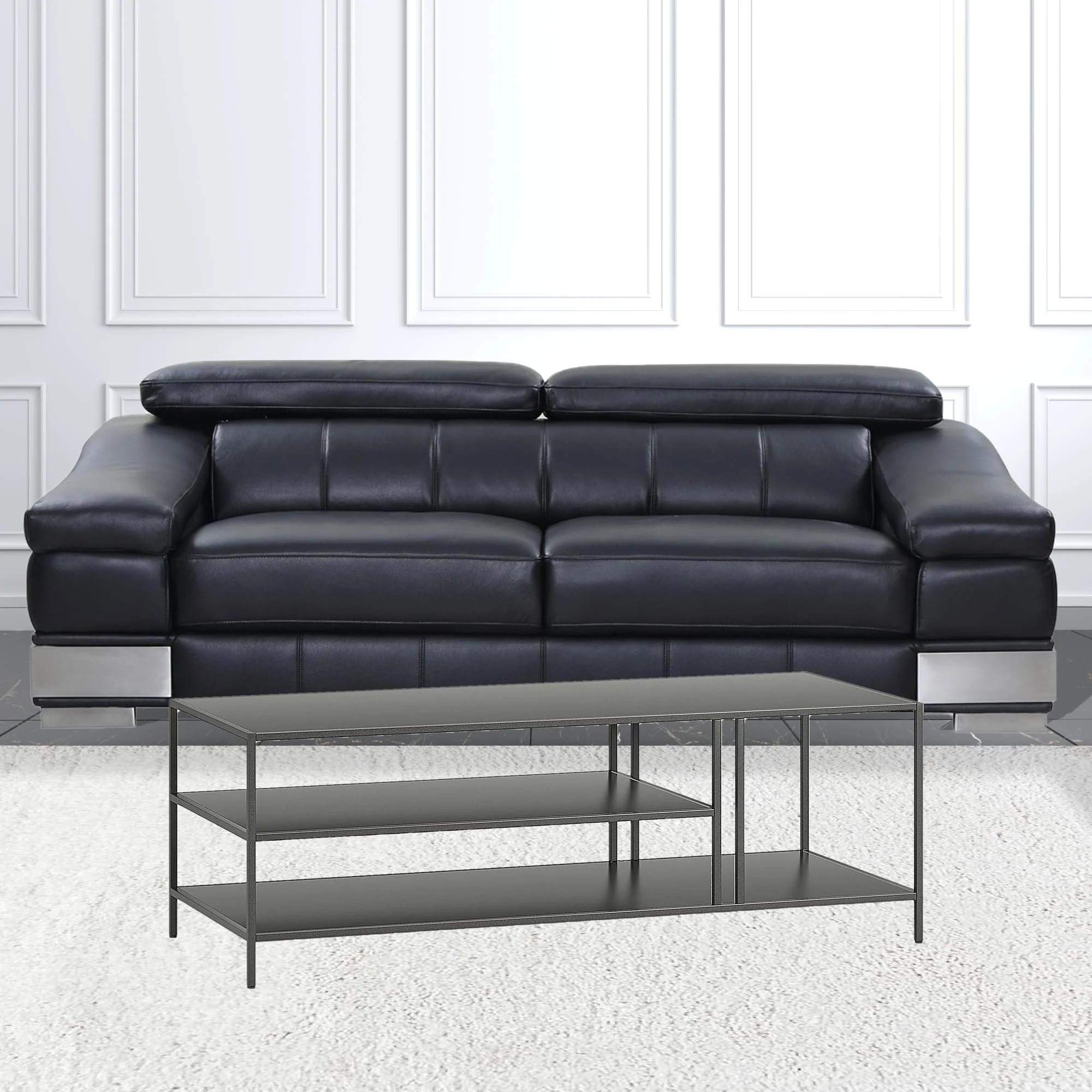 48" Gray Steel Rectangular Coffee Table With Two Shelves By Homeroots - Image 4