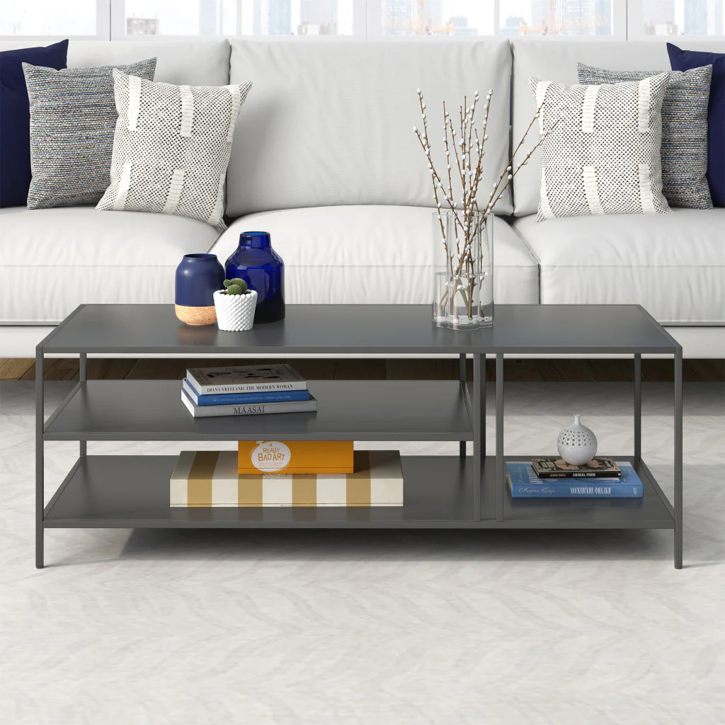48" Gray Steel Rectangular Coffee Table With Two Shelves By Homeroots - Image 7