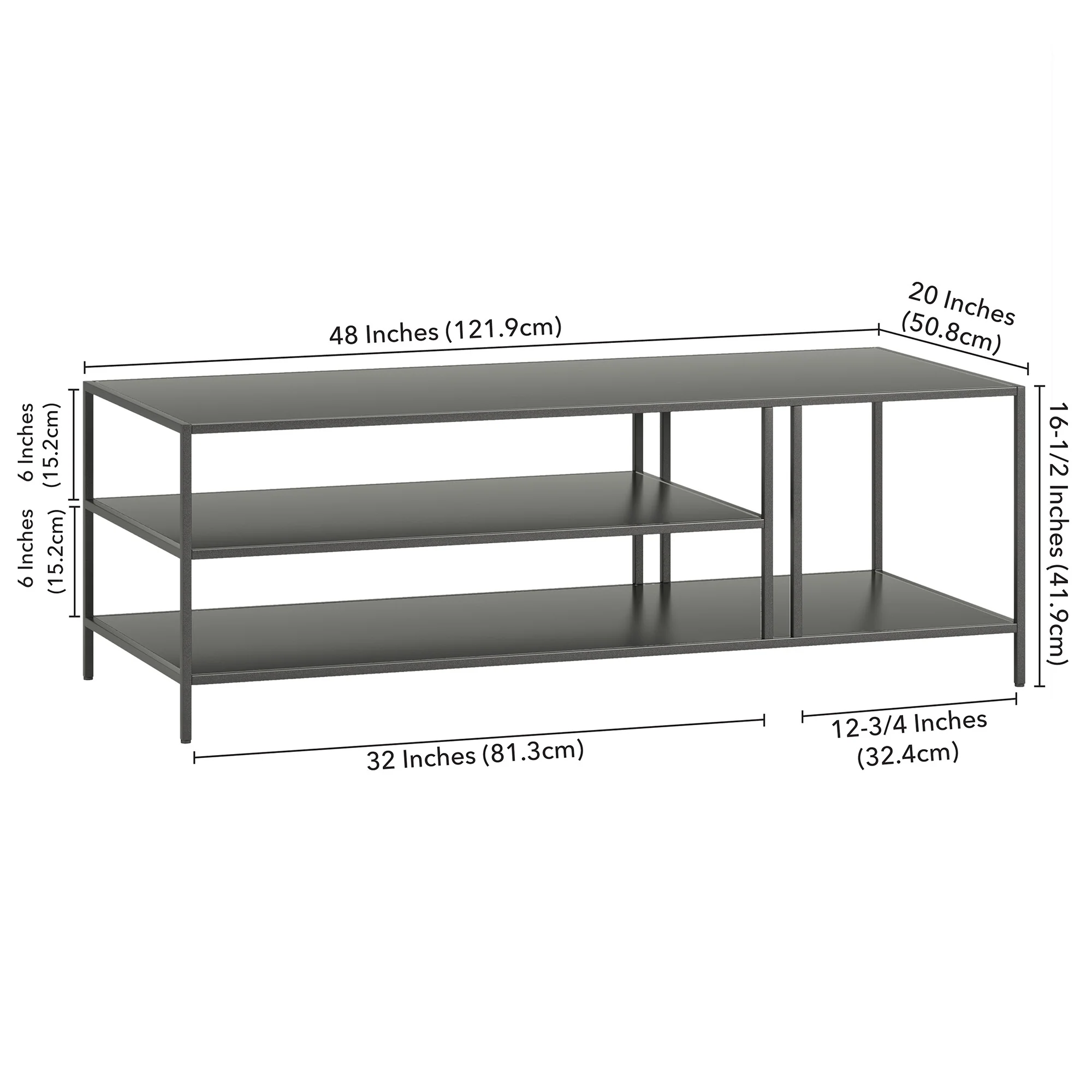 48" Gray Steel Rectangular Coffee Table With Two Shelves By Homeroots - Image 8