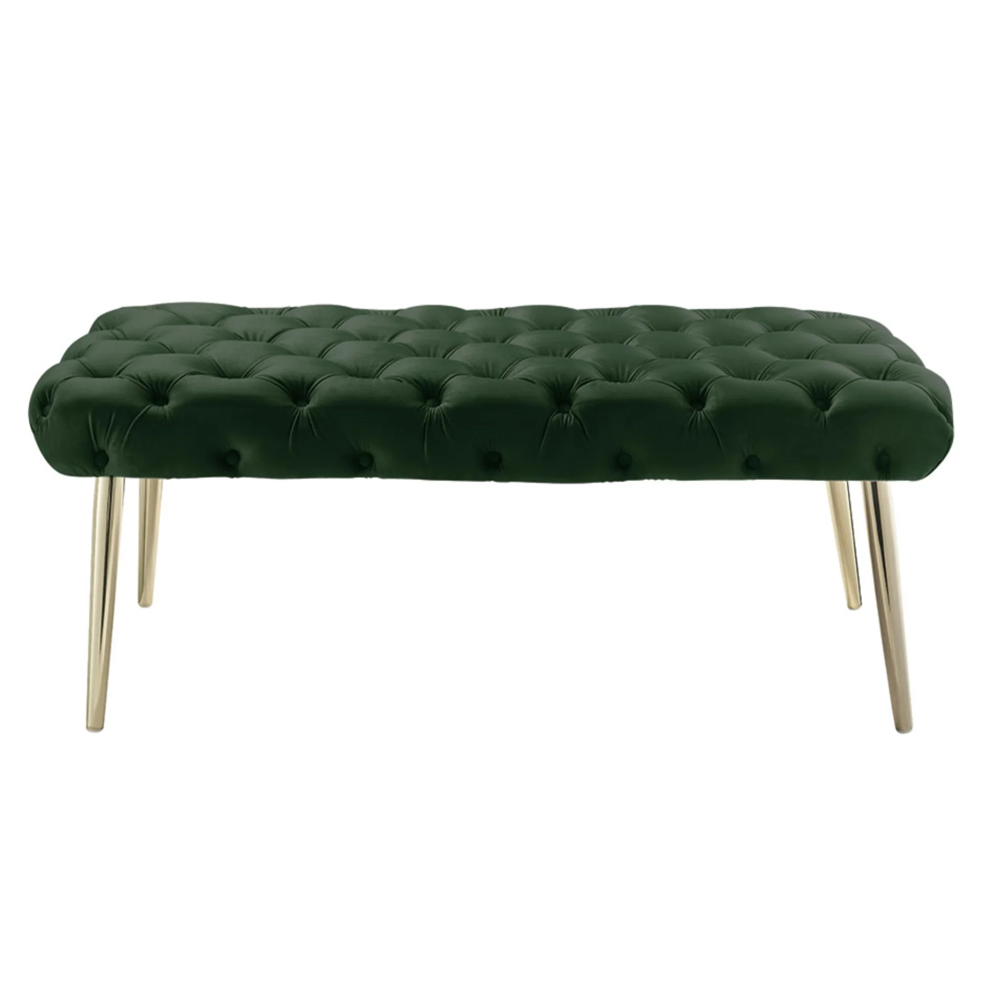48" Hunter Green And Gold Upholstered Velvet Bench By Homeroots - Image 2